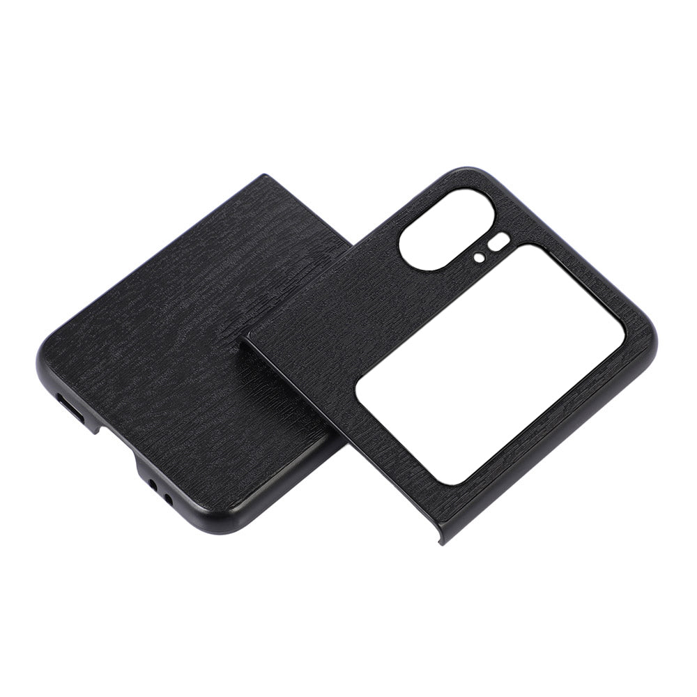 For Oppo Find N2 Flip 5G Wood Texture Folding Phone Case PU Leather Coated Soft TPU + Hard PC Hybrid Protective Cover