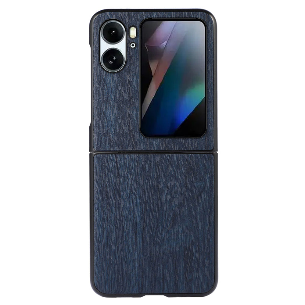 For Oppo Find N2 Flip 5G Wood Texture Folding Phone Case PU Leather Coated Soft TPU + Hard PC Hybrid Protective Cover