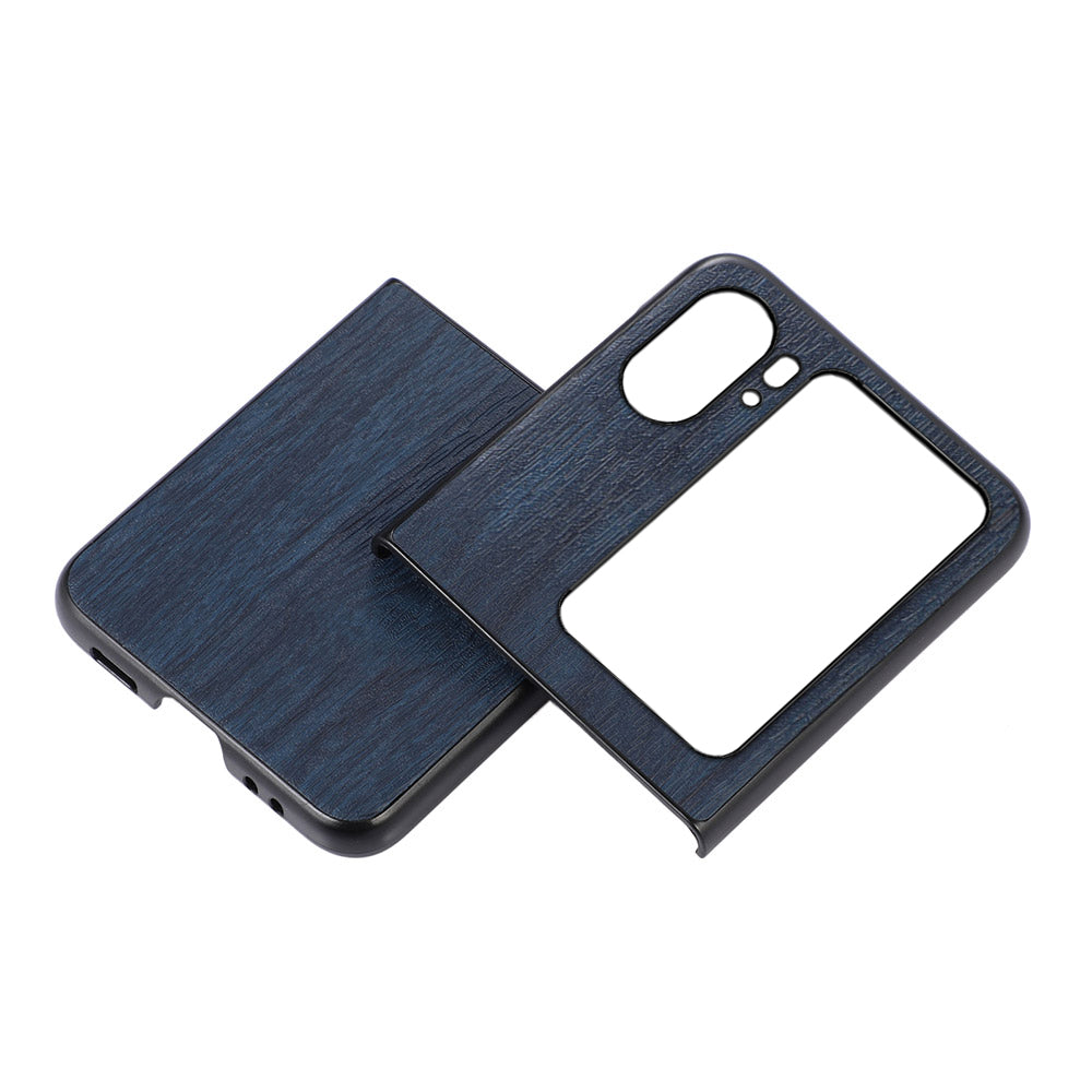 For Oppo Find N2 Flip 5G Wood Texture Folding Phone Case PU Leather Coated Soft TPU + Hard PC Hybrid Protective Cover