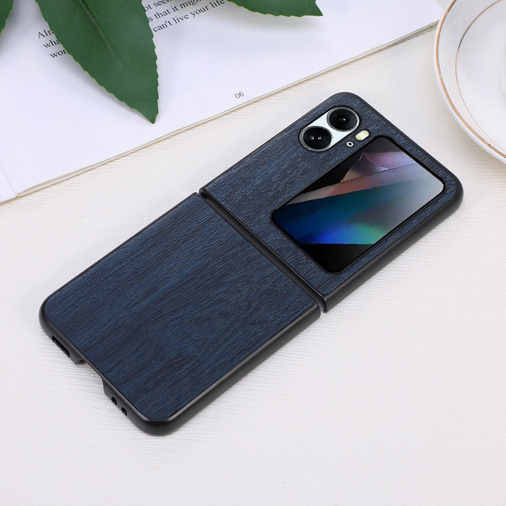 For Oppo Find N2 Flip 5G Wood Texture Folding Phone Case PU Leather Coated Soft TPU + Hard PC Hybrid Protective Cover