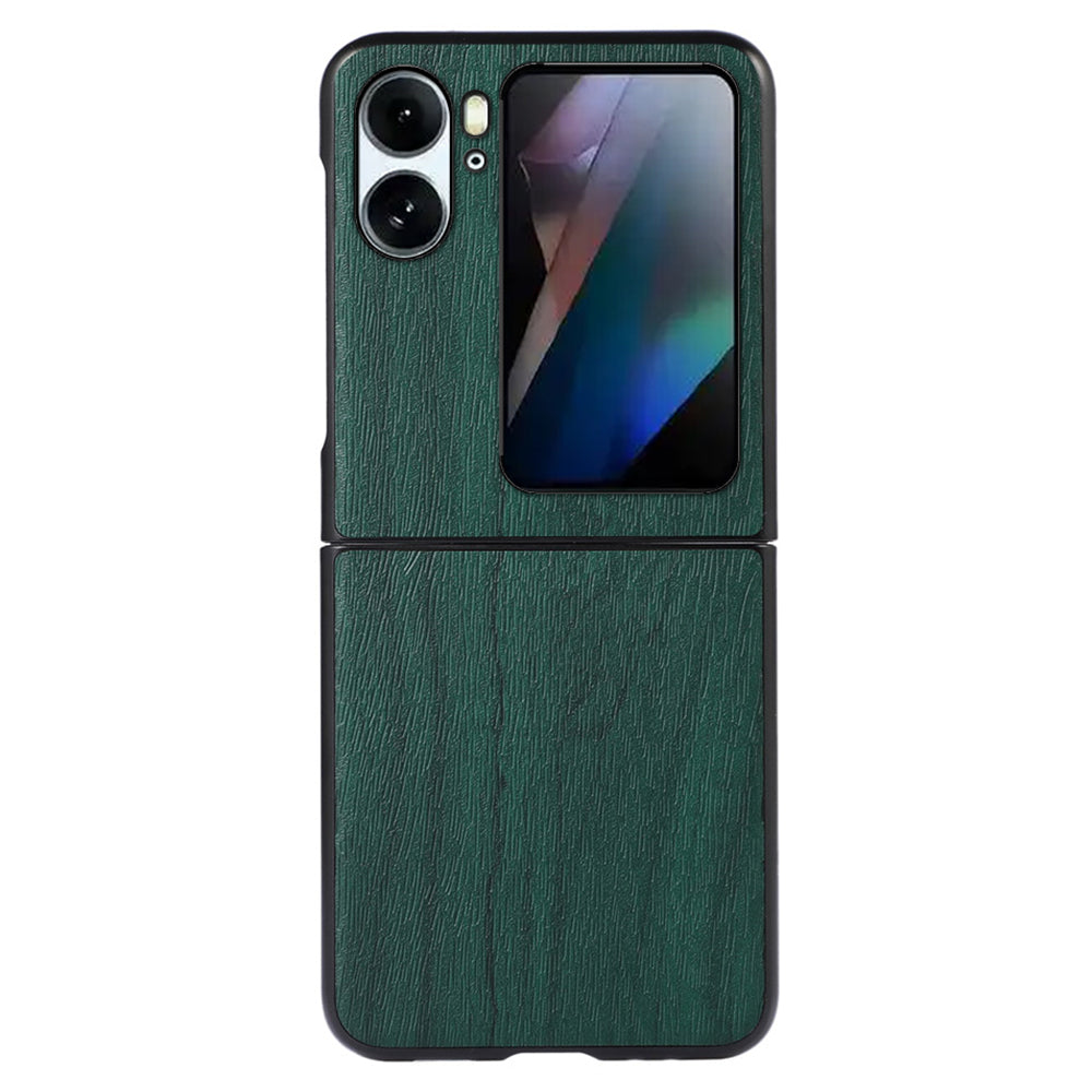 For Oppo Find N2 Flip 5G Wood Texture Folding Phone Case PU Leather Coated Soft TPU + Hard PC Hybrid Protective Cover