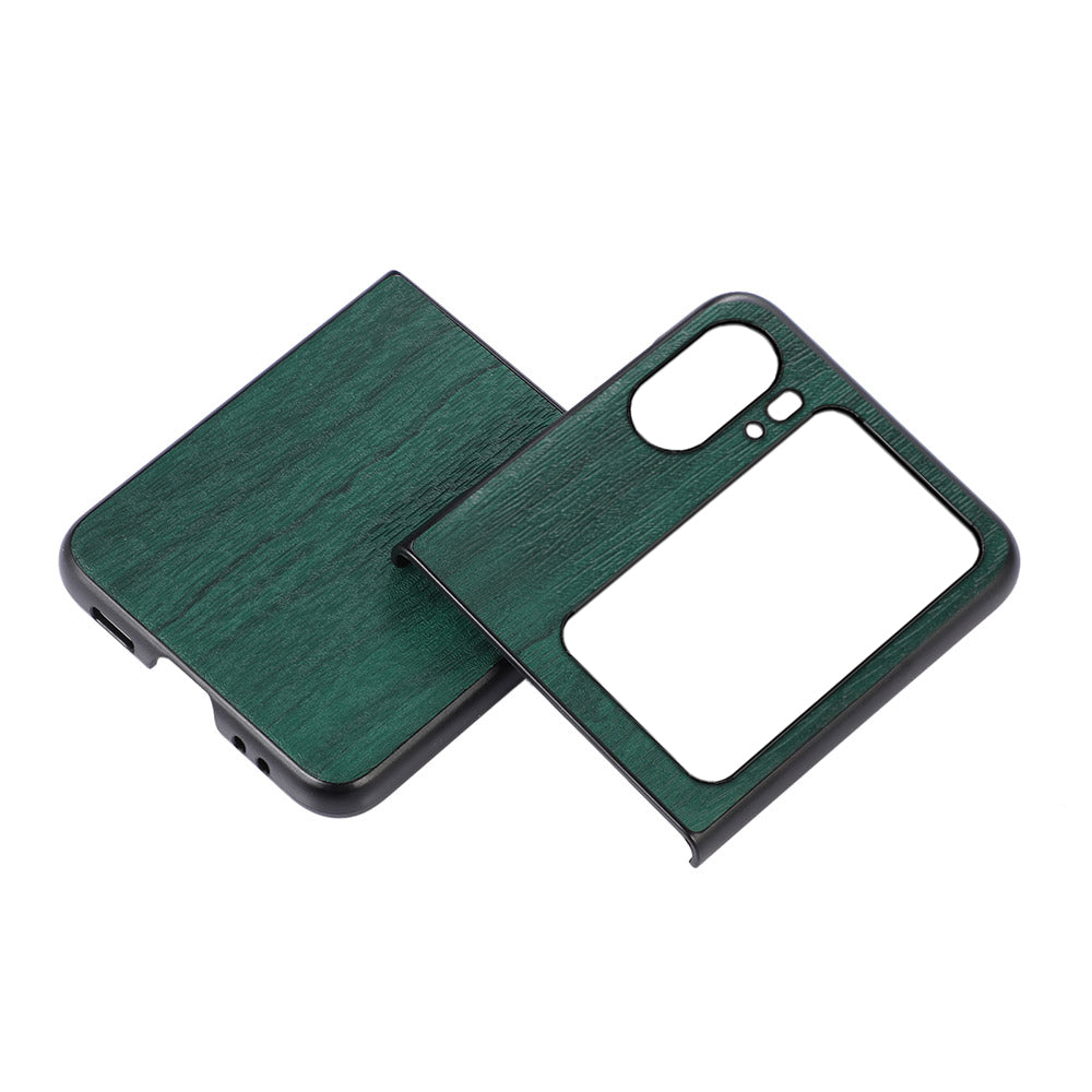 For Oppo Find N2 Flip 5G Wood Texture Folding Phone Case PU Leather Coated Soft TPU + Hard PC Hybrid Protective Cover