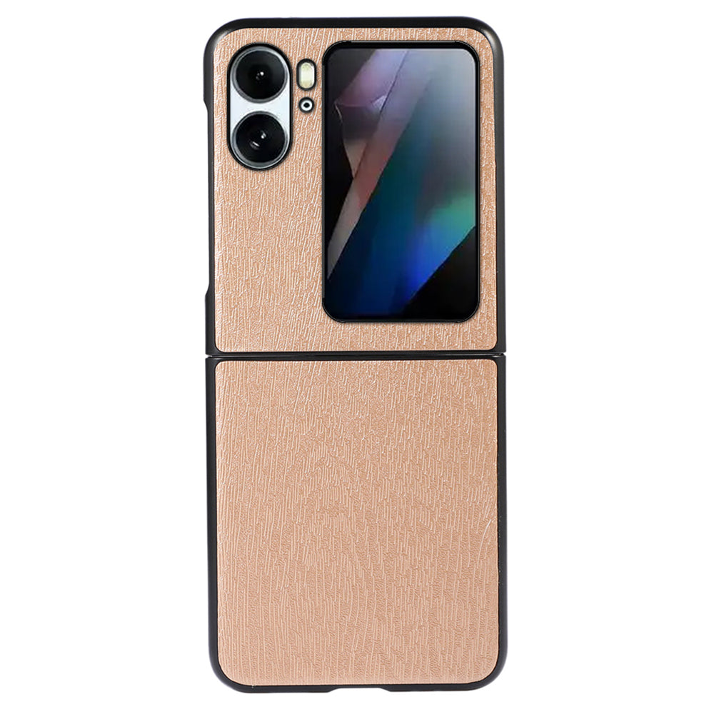For Oppo Find N2 Flip 5G Wood Texture Folding Phone Case PU Leather Coated Soft TPU + Hard PC Hybrid Protective Cover
