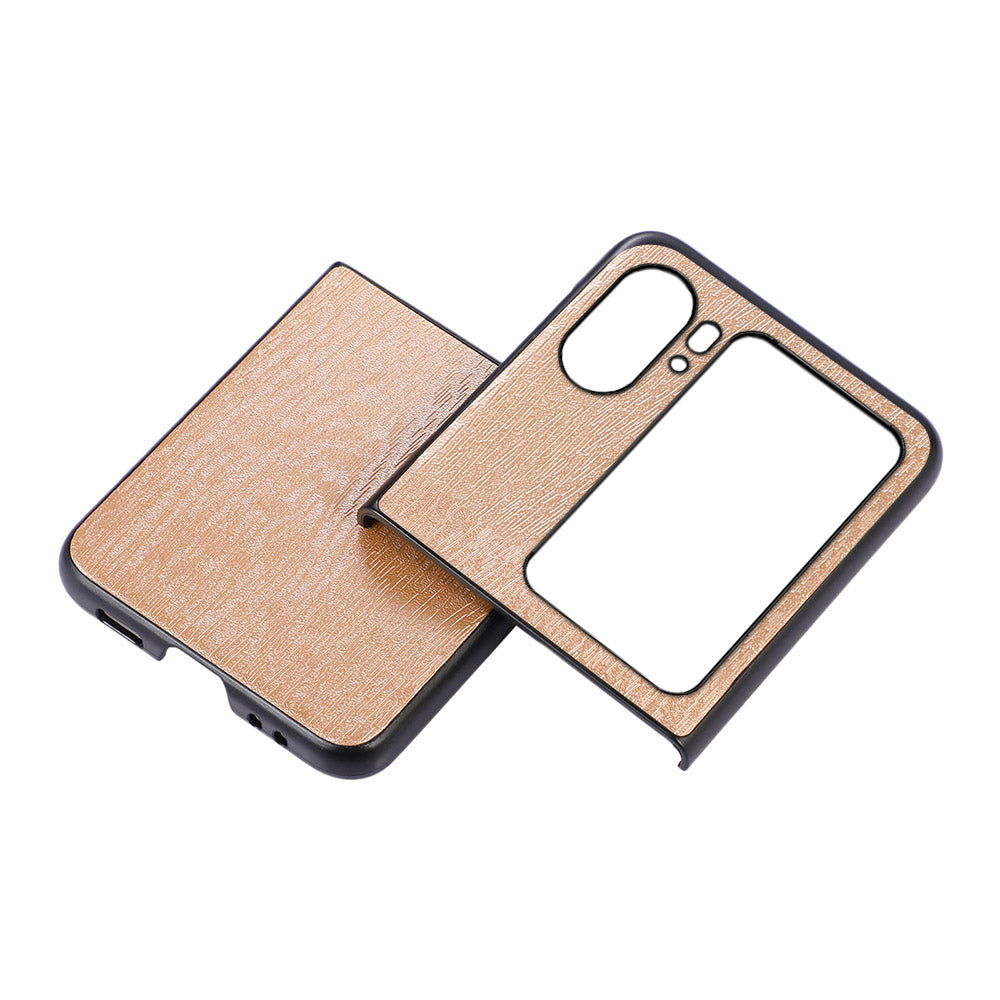 For Oppo Find N2 Flip 5G Wood Texture Folding Phone Case PU Leather Coated Soft TPU + Hard PC Hybrid Protective Cover
