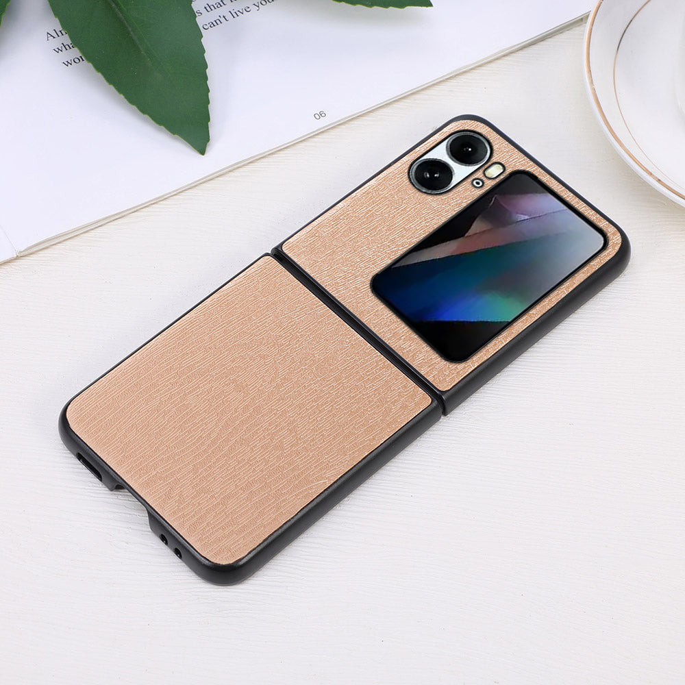 For Oppo Find N2 Flip 5G Wood Texture Folding Phone Case PU Leather Coated Soft TPU + Hard PC Hybrid Protective Cover