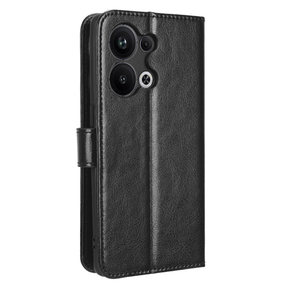 For Oppo Reno9 Pro+ 5G Crazy Horse Texture Magnetic Cell Phone Case Flip Wallet Stand Bump Proof PU Leather Phone Cover with Strap