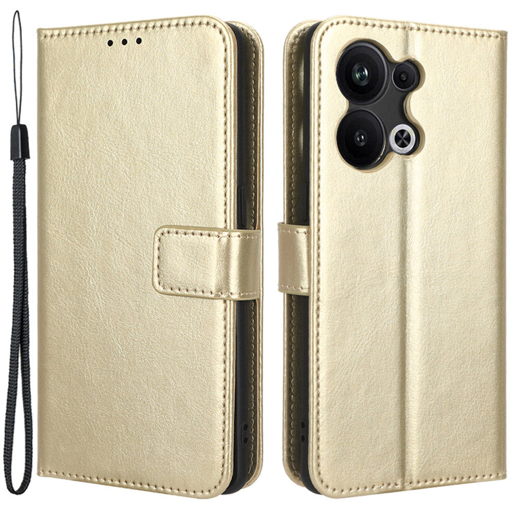 For Oppo Reno9 Pro+ 5G Crazy Horse Texture Magnetic Cell Phone Case Flip Wallet Stand Bump Proof PU Leather Phone Cover with Strap
