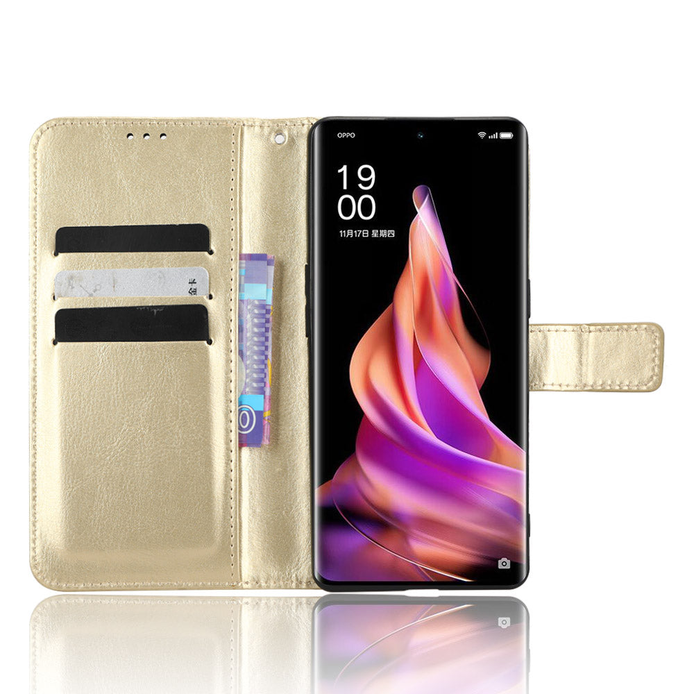 For Oppo Reno9 Pro+ 5G Crazy Horse Texture Magnetic Cell Phone Case Flip Wallet Stand Bump Proof PU Leather Phone Cover with Strap