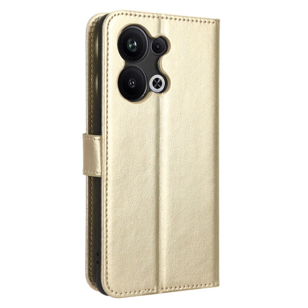 For Oppo Reno9 Pro+ 5G Crazy Horse Texture Magnetic Cell Phone Case Flip Wallet Stand Bump Proof PU Leather Phone Cover with Strap