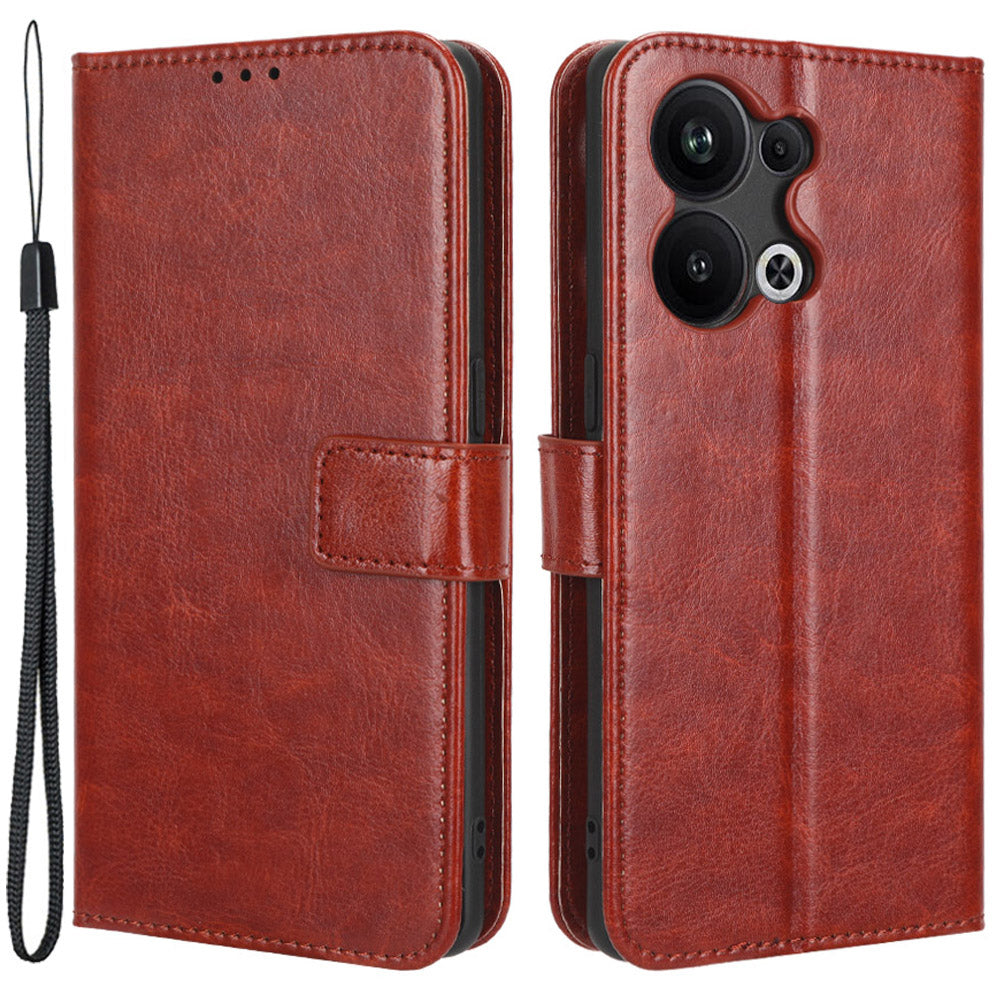 For Oppo Reno9 Pro+ 5G Crazy Horse Texture Magnetic Cell Phone Case Flip Wallet Stand Bump Proof PU Leather Phone Cover with Strap