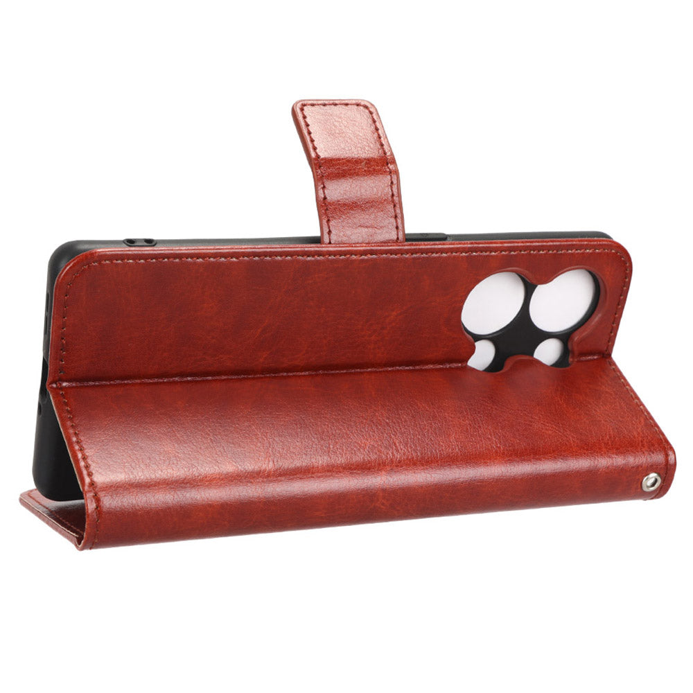 For Oppo Reno9 Pro+ 5G Crazy Horse Texture Magnetic Cell Phone Case Flip Wallet Stand Bump Proof PU Leather Phone Cover with Strap