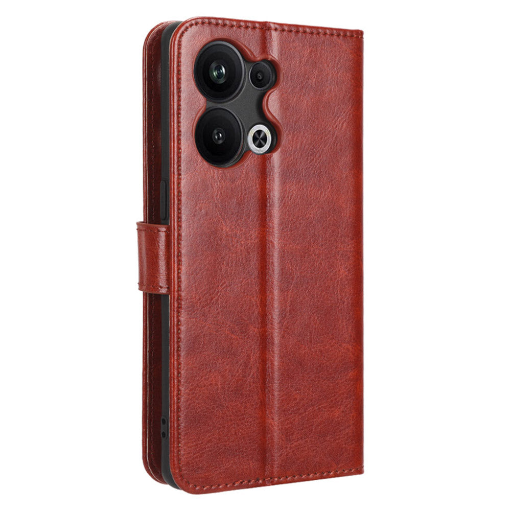 For Oppo Reno9 Pro+ 5G Crazy Horse Texture Magnetic Cell Phone Case Flip Wallet Stand Bump Proof PU Leather Phone Cover with Strap