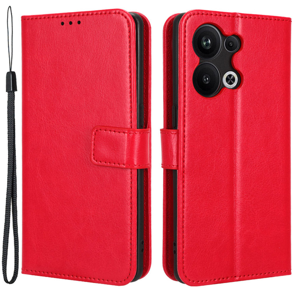 For Oppo Reno9 Pro+ 5G Crazy Horse Texture Magnetic Cell Phone Case Flip Wallet Stand Bump Proof PU Leather Phone Cover with Strap