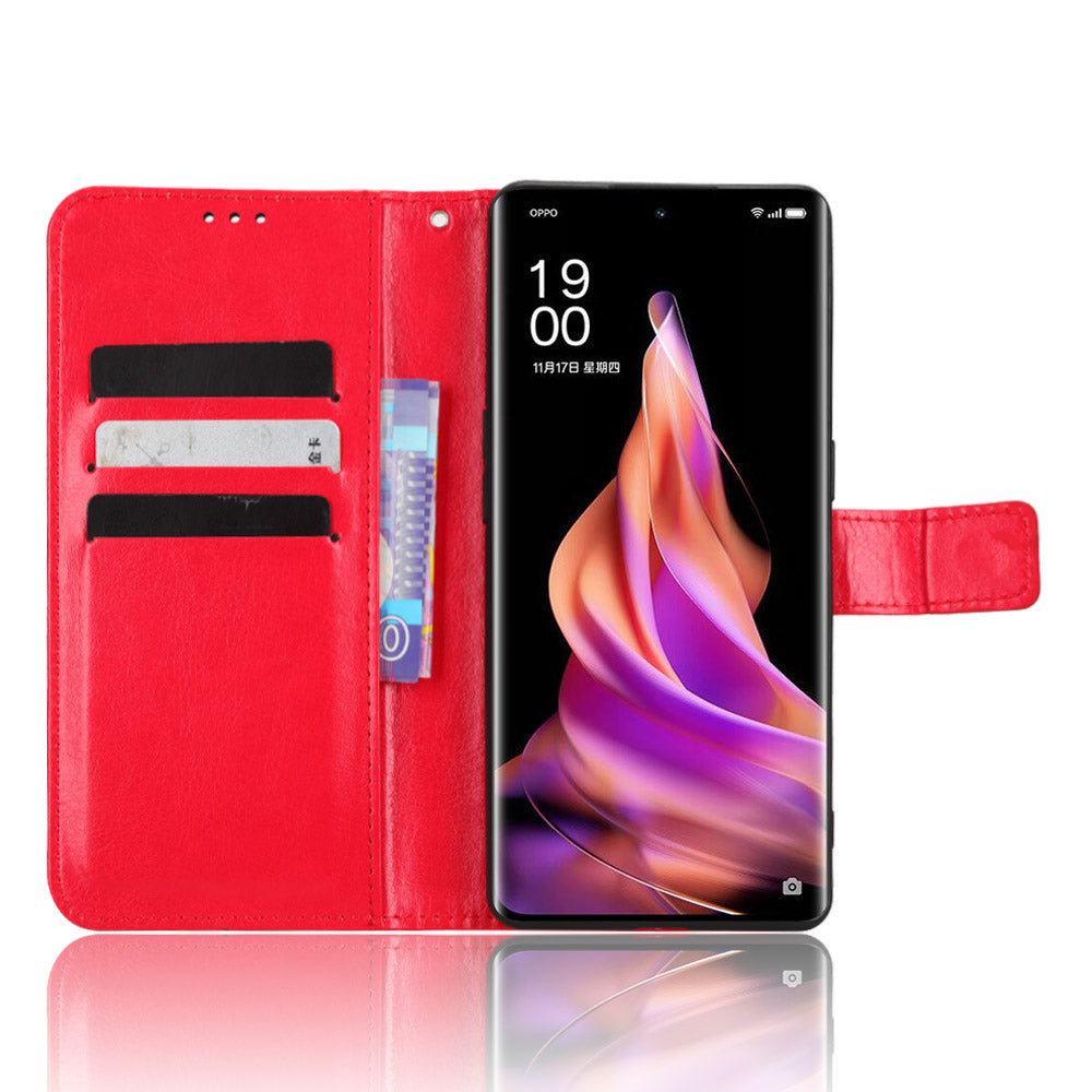 For Oppo Reno9 Pro+ 5G Crazy Horse Texture Magnetic Cell Phone Case Flip Wallet Stand Bump Proof PU Leather Phone Cover with Strap