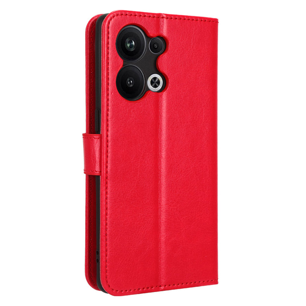 For Oppo Reno9 Pro+ 5G Crazy Horse Texture Magnetic Cell Phone Case Flip Wallet Stand Bump Proof PU Leather Phone Cover with Strap