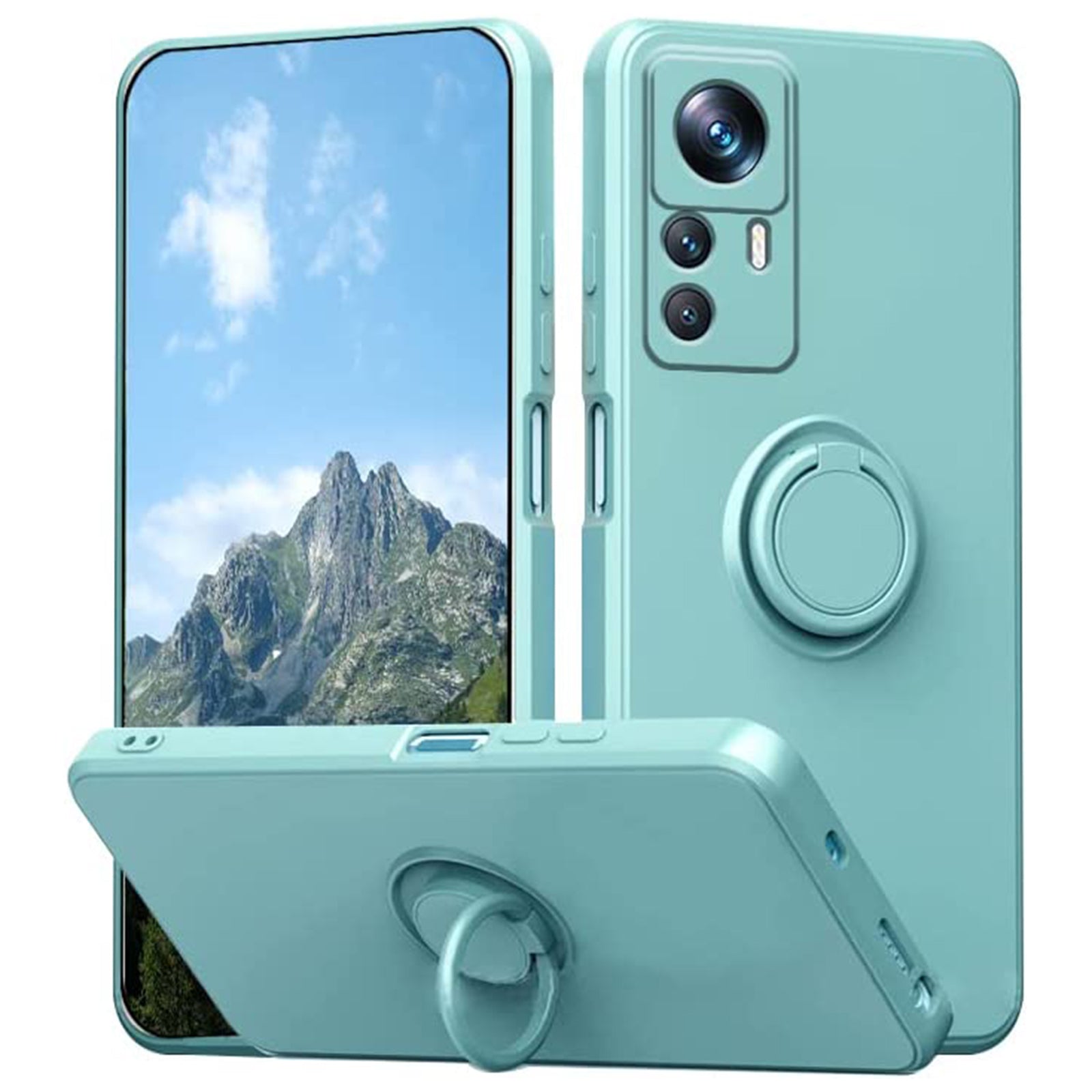 For Xiaomi 12T 5G / Redmi K50 Ultra 5G Ring Kickstand Liquid Silicone Phone Case Cell Phone Cover with Lanyard