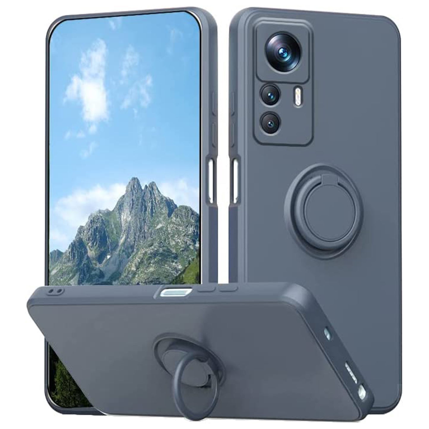 For Xiaomi 12T 5G / Redmi K50 Ultra 5G Ring Kickstand Liquid Silicone Phone Case Cell Phone Cover with Lanyard