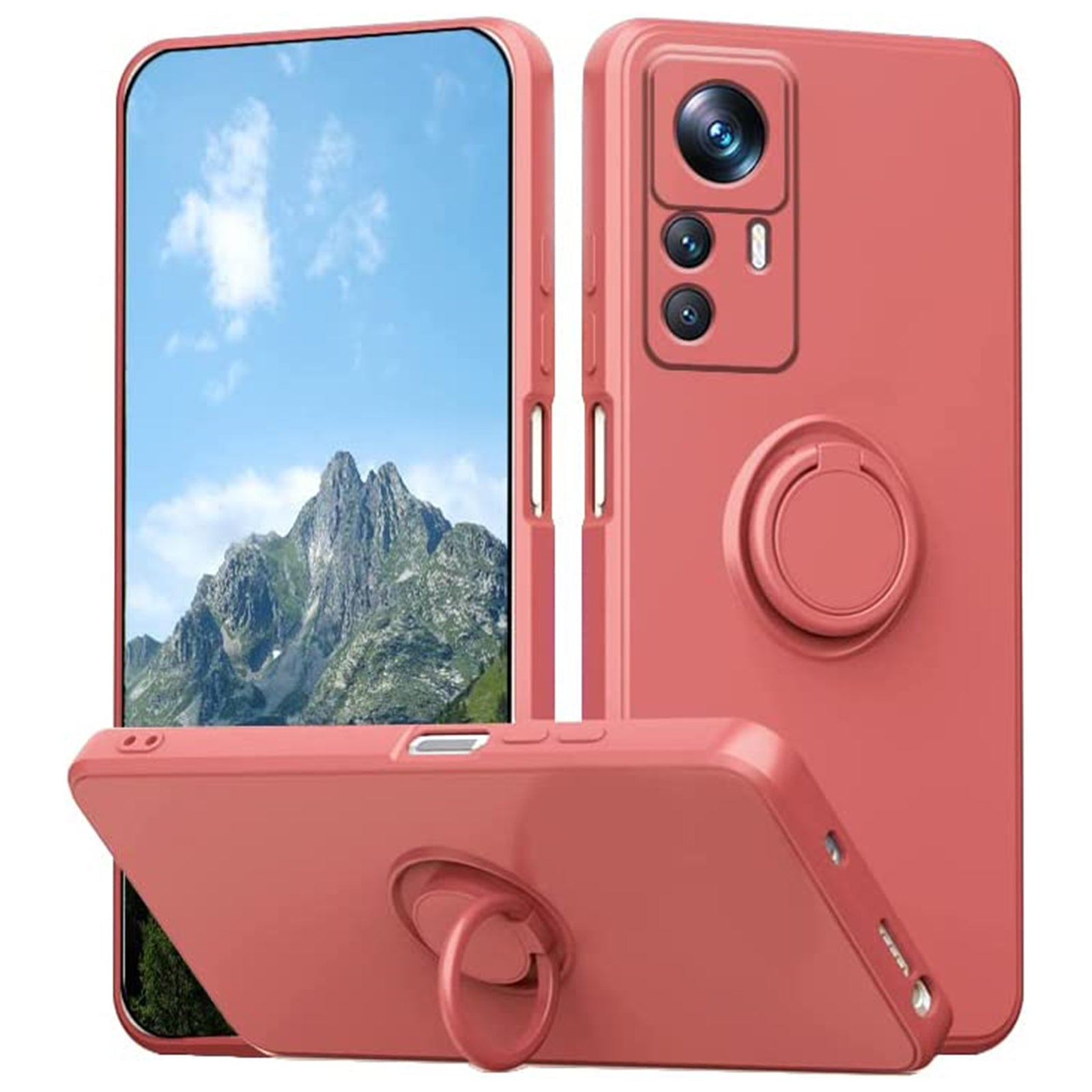 For Xiaomi 12T 5G / Redmi K50 Ultra 5G Ring Kickstand Liquid Silicone Phone Case Cell Phone Cover with Lanyard