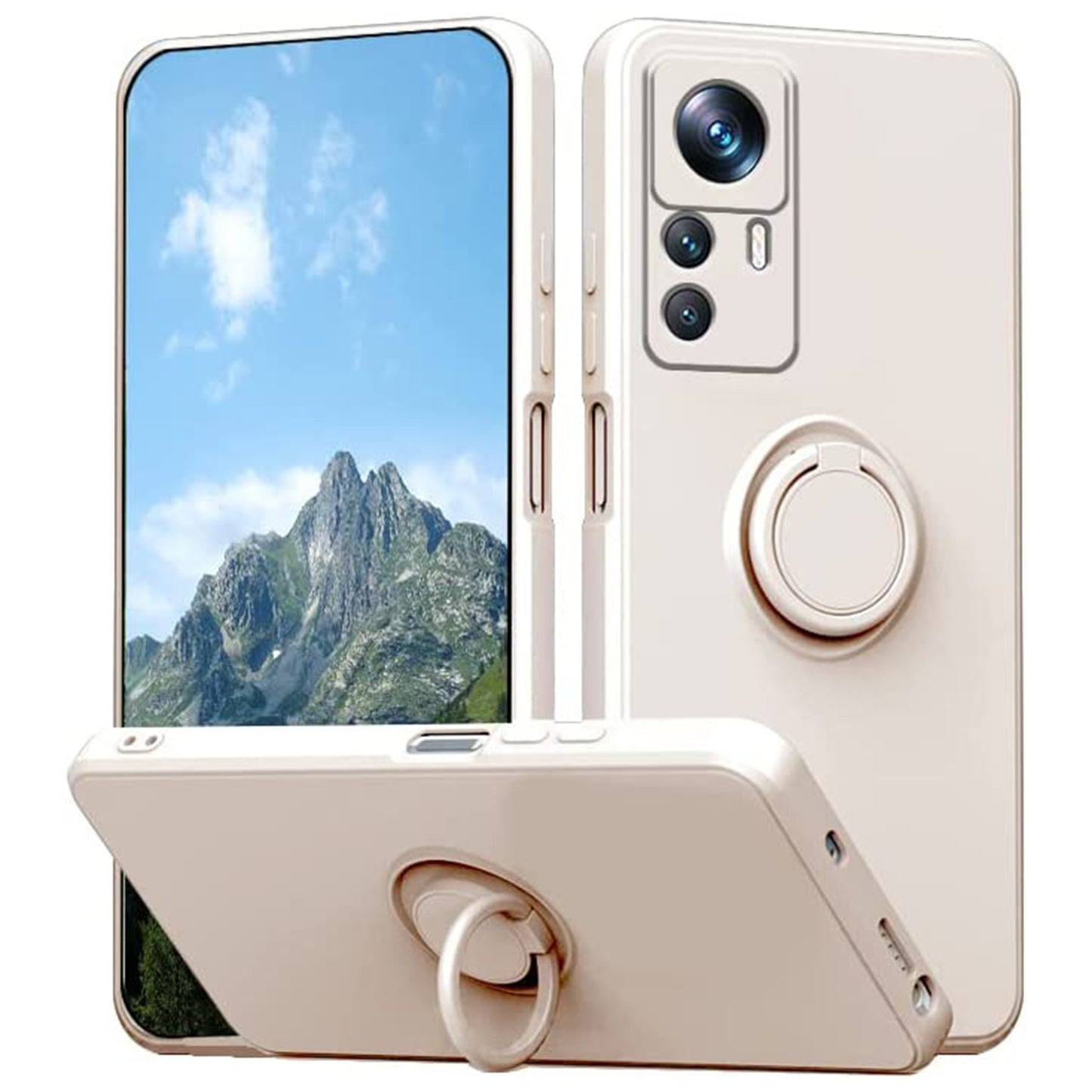 For Xiaomi 12T 5G / Redmi K50 Ultra 5G Ring Kickstand Liquid Silicone Phone Case Cell Phone Cover with Lanyard