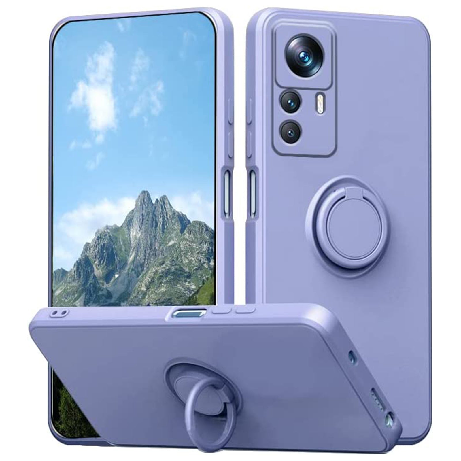 For Xiaomi 12T 5G / Redmi K50 Ultra 5G Ring Kickstand Liquid Silicone Phone Case Cell Phone Cover with Lanyard