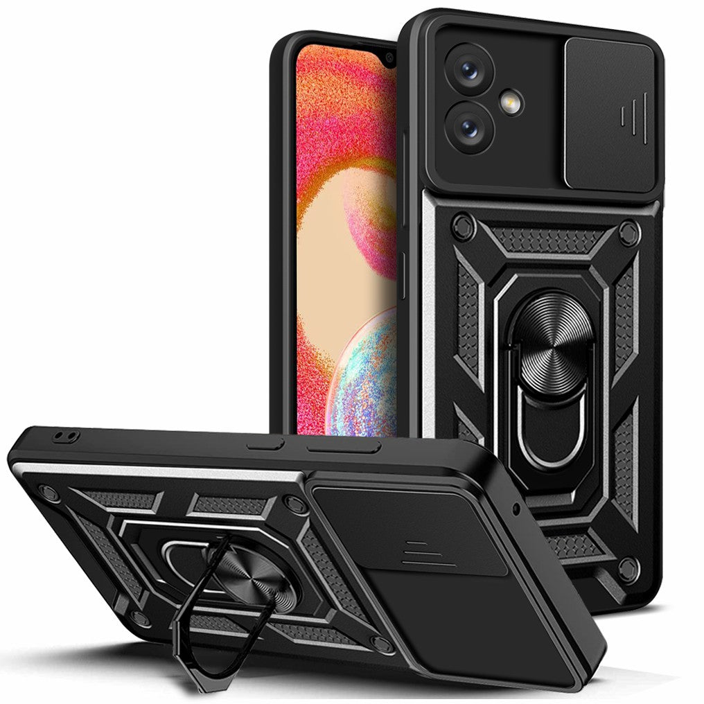 Slide Camera Phone Case for Samsung Galaxy A04e 4G / F04 4G / M04 4G , Hard PC Soft TPU Protective Rugged Phone Cover with Kickstand