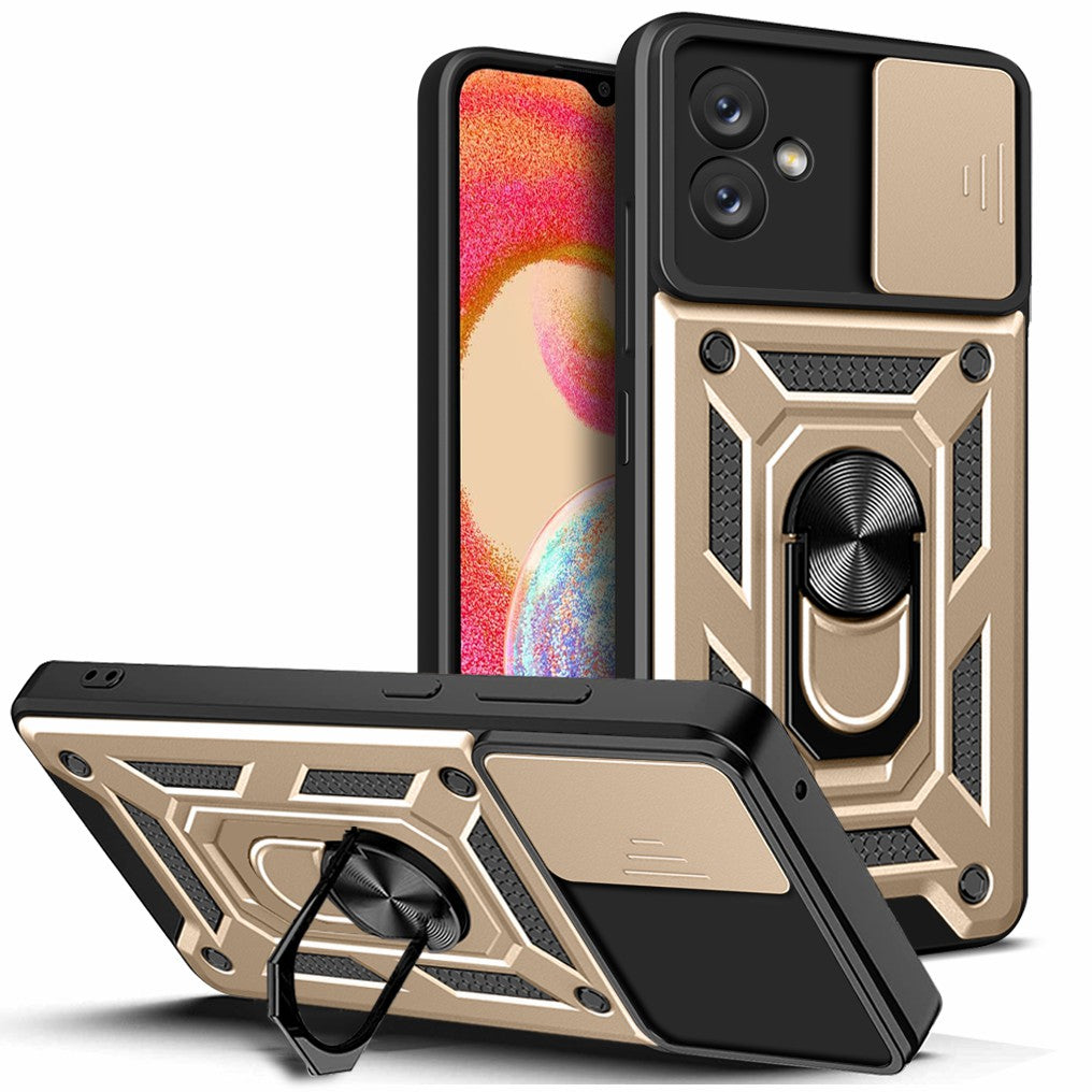 Slide Camera Phone Case for Samsung Galaxy A04e 4G / F04 4G / M04 4G , Hard PC Soft TPU Protective Rugged Phone Cover with Kickstand