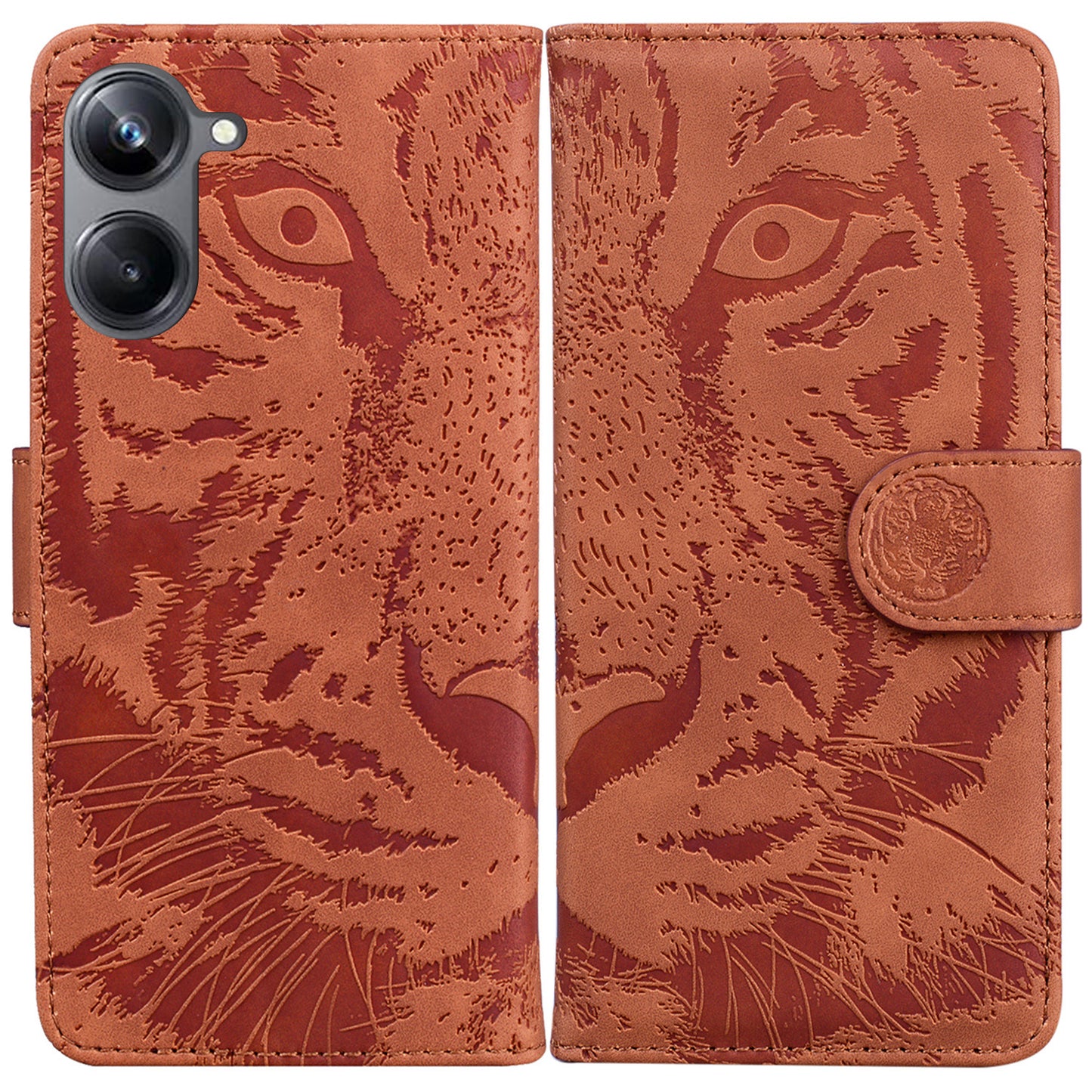 Flip Wallet Case for Realme 10 Pro 5G , Tiger Pattern Imprinted PU Leather Stand Phone Cover