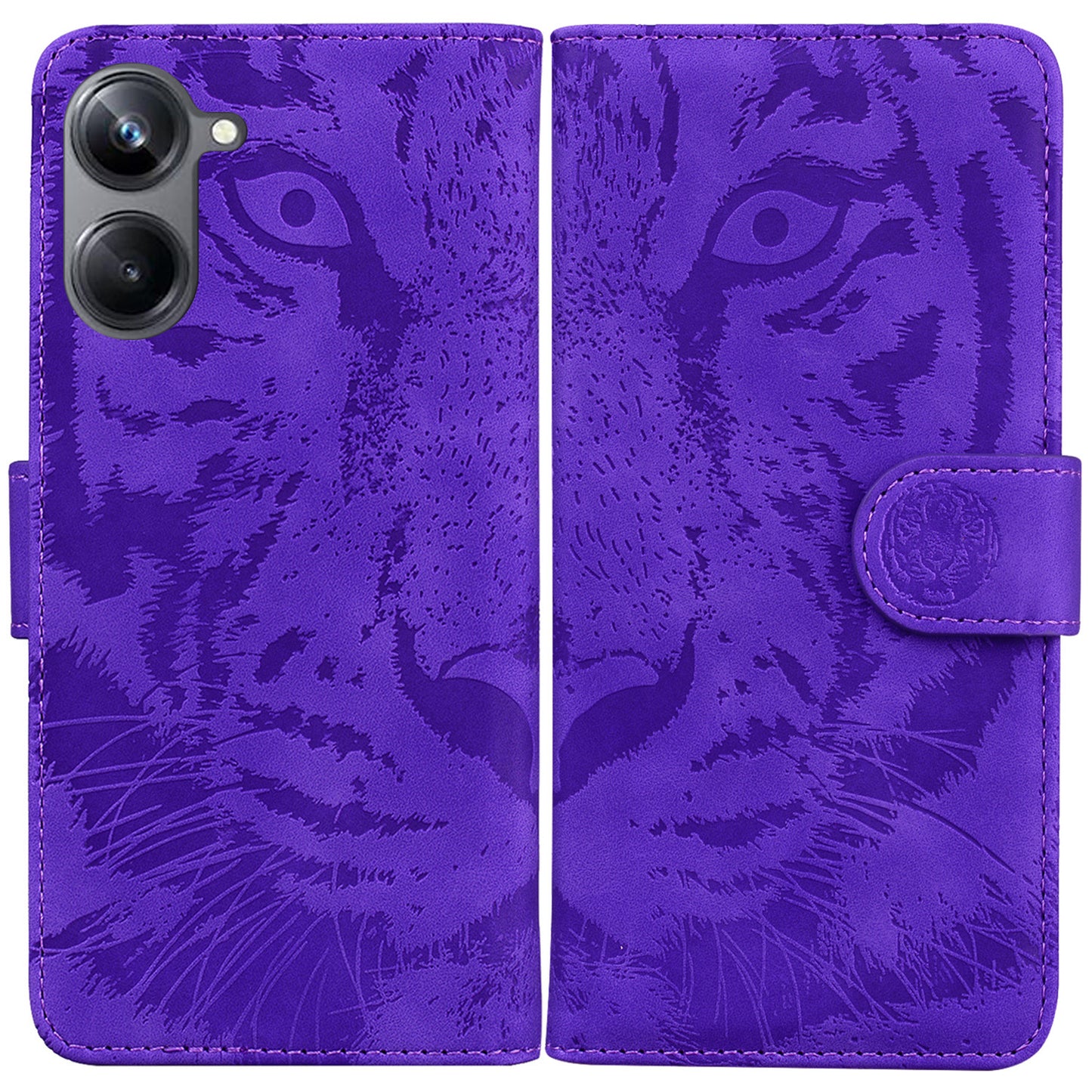 Flip Wallet Case for Realme 10 Pro 5G , Tiger Pattern Imprinted PU Leather Stand Phone Cover