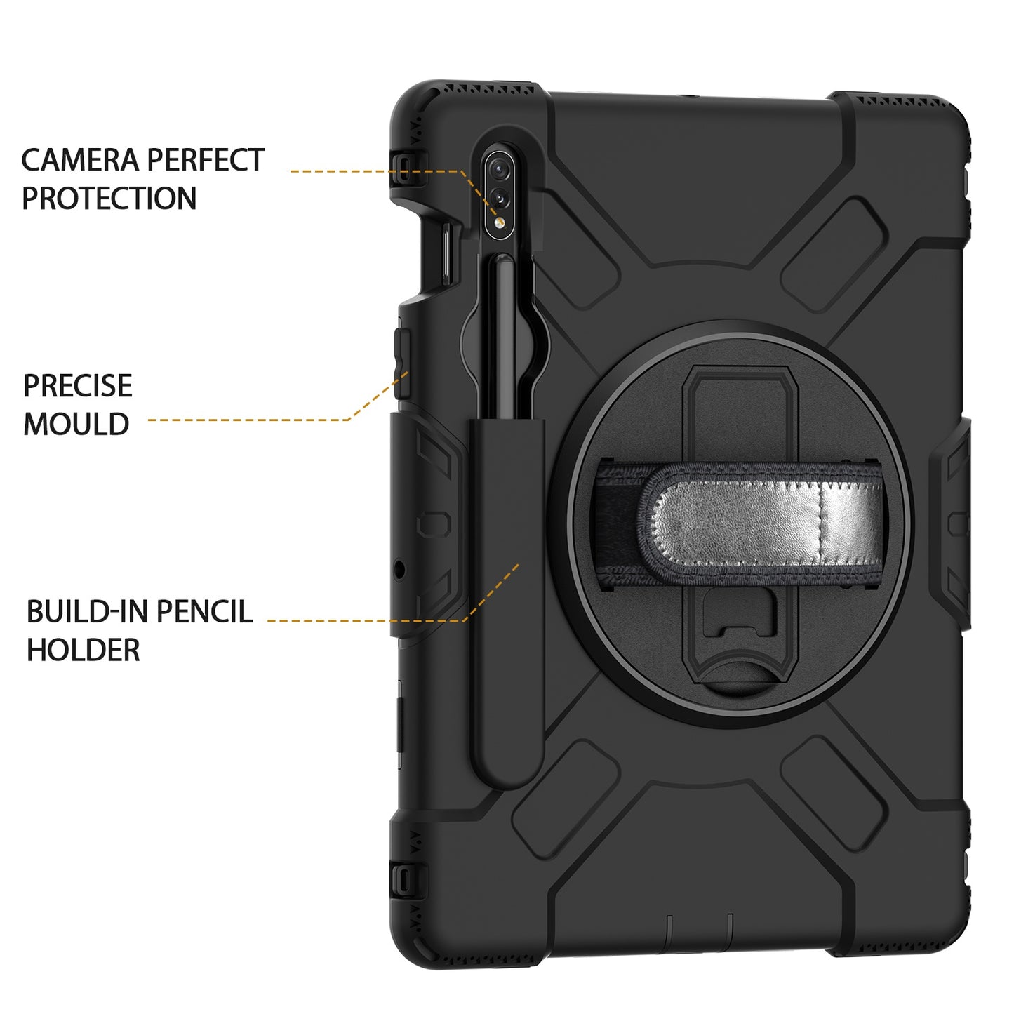 For Samsung Galaxy Tab S8 Kickstand PC + Silicone Hybrid Case Hand Strap Tablet Cover with Shoulder Strap