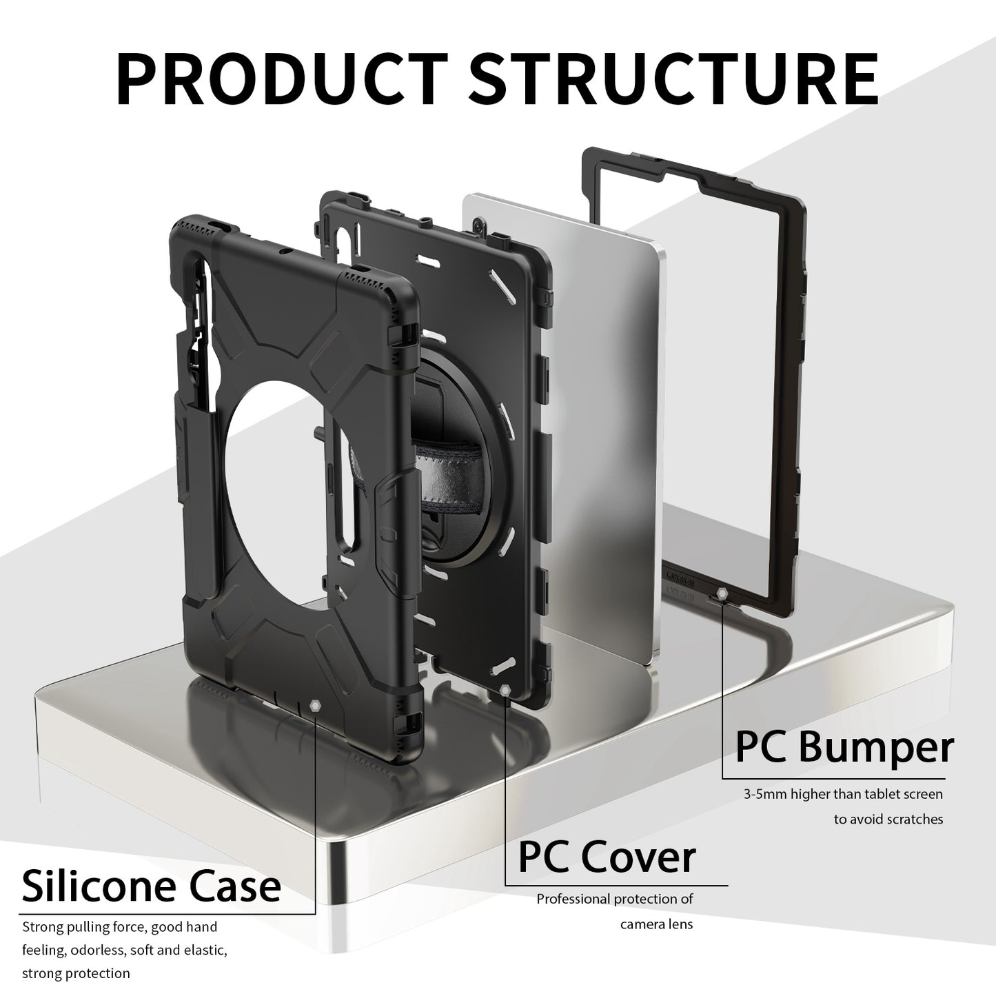 For Samsung Galaxy Tab S8 Kickstand PC + Silicone Hybrid Case Hand Strap Tablet Cover with Shoulder Strap