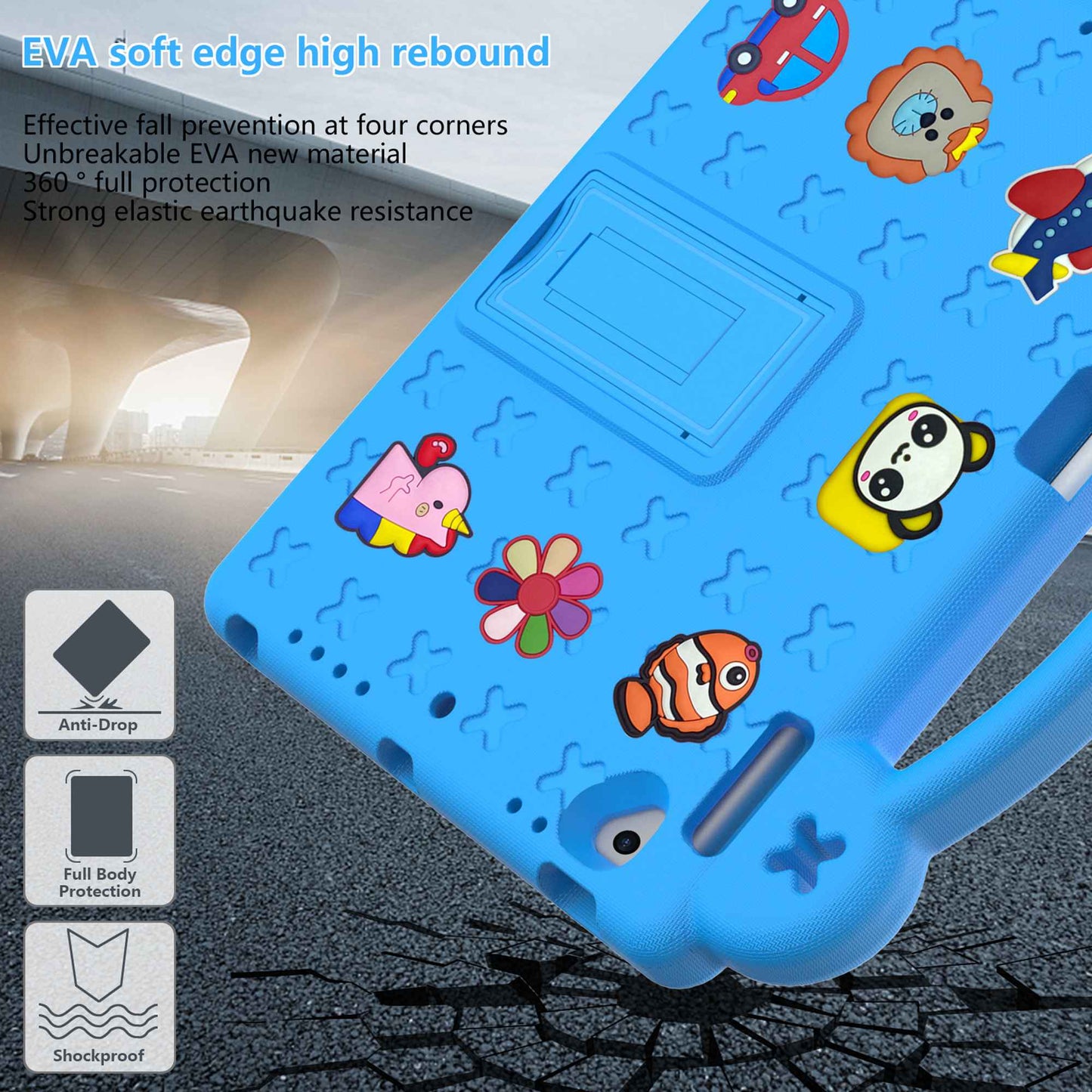 For iPad Air 2 / Air (2013) / 9.7-inch (2017) / (2018) Anti-Scratch EVA Case Protective Tablet Cover Portable Case with Kickstand