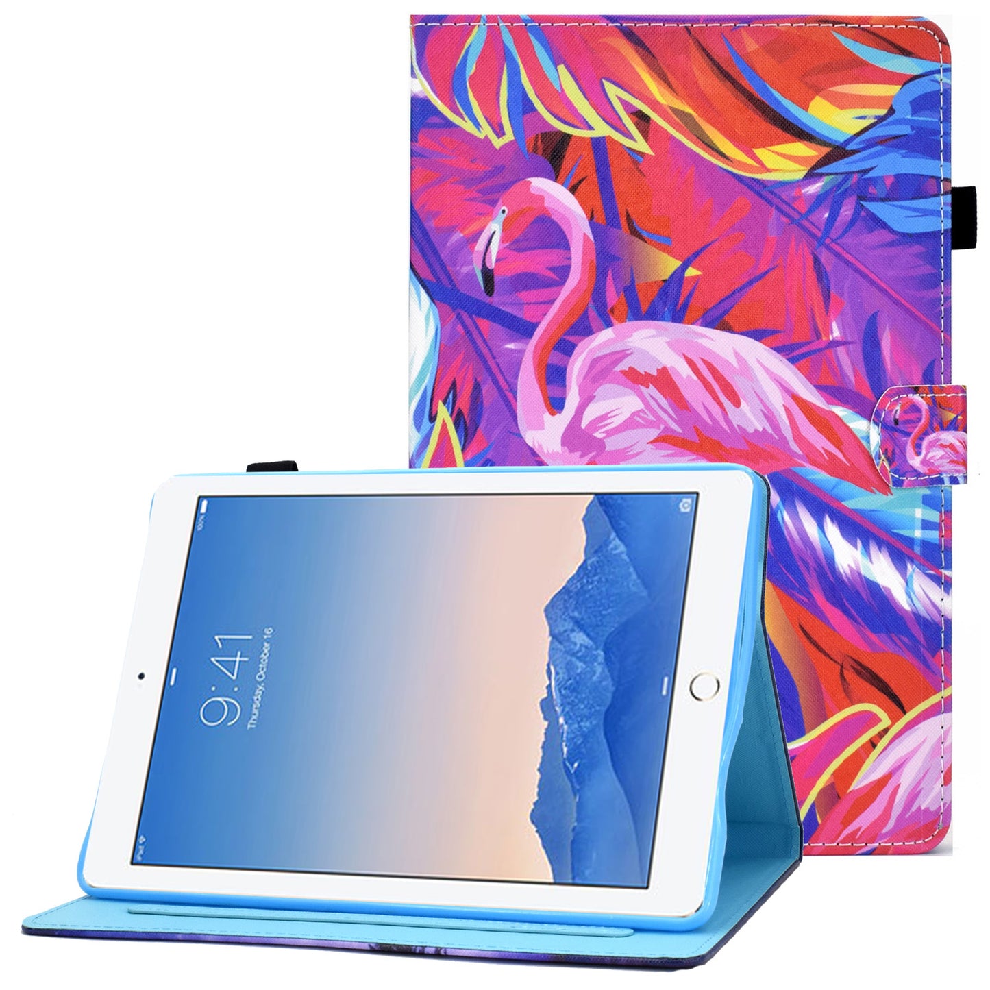 For iPad Air (2013) / Air 2 / iPad 9.7-inch (2017) / (2018) Stitched Leather Case Protective Tablet Cover Pattern Printed Magnetic Closure Shockproof Cover with Stand / Card Slots