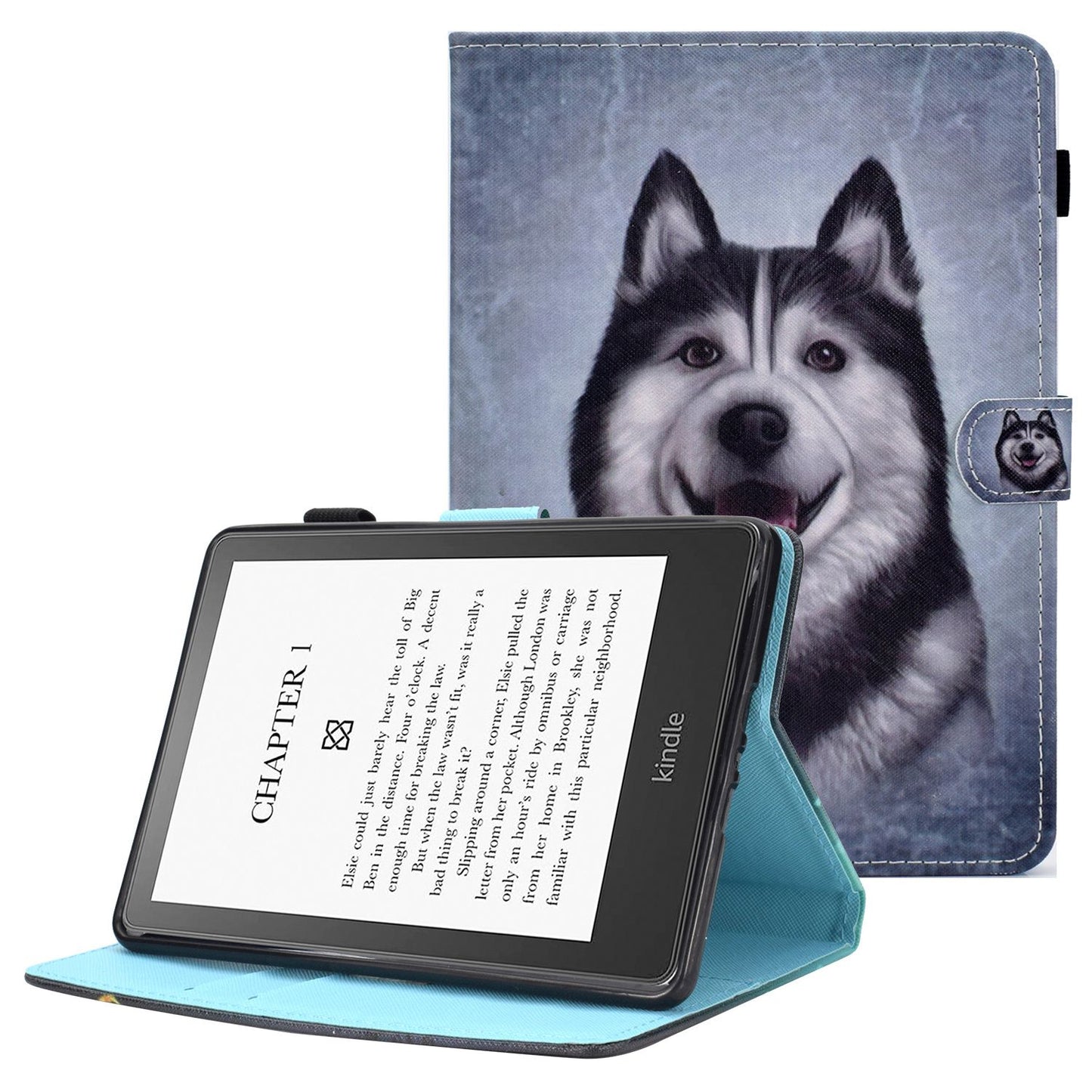 Anti-scratch Tablet Case for Amazon Kindle Paperwhite 5 (2021), Adjustable Stand Stitching Pattern Printing PU Leather Card Holder Protective Tablet Cover