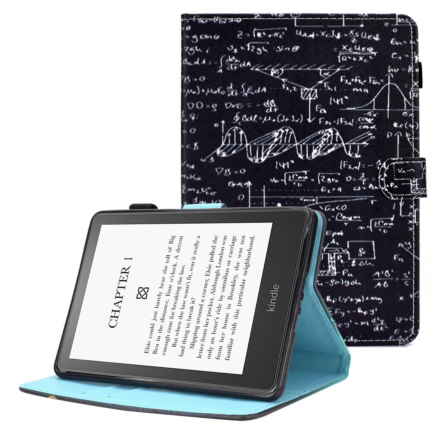 Anti-scratch Tablet Case for Amazon Kindle Paperwhite 5 (2021), Adjustable Stand Stitching Pattern Printing PU Leather Card Holder Protective Tablet Cover