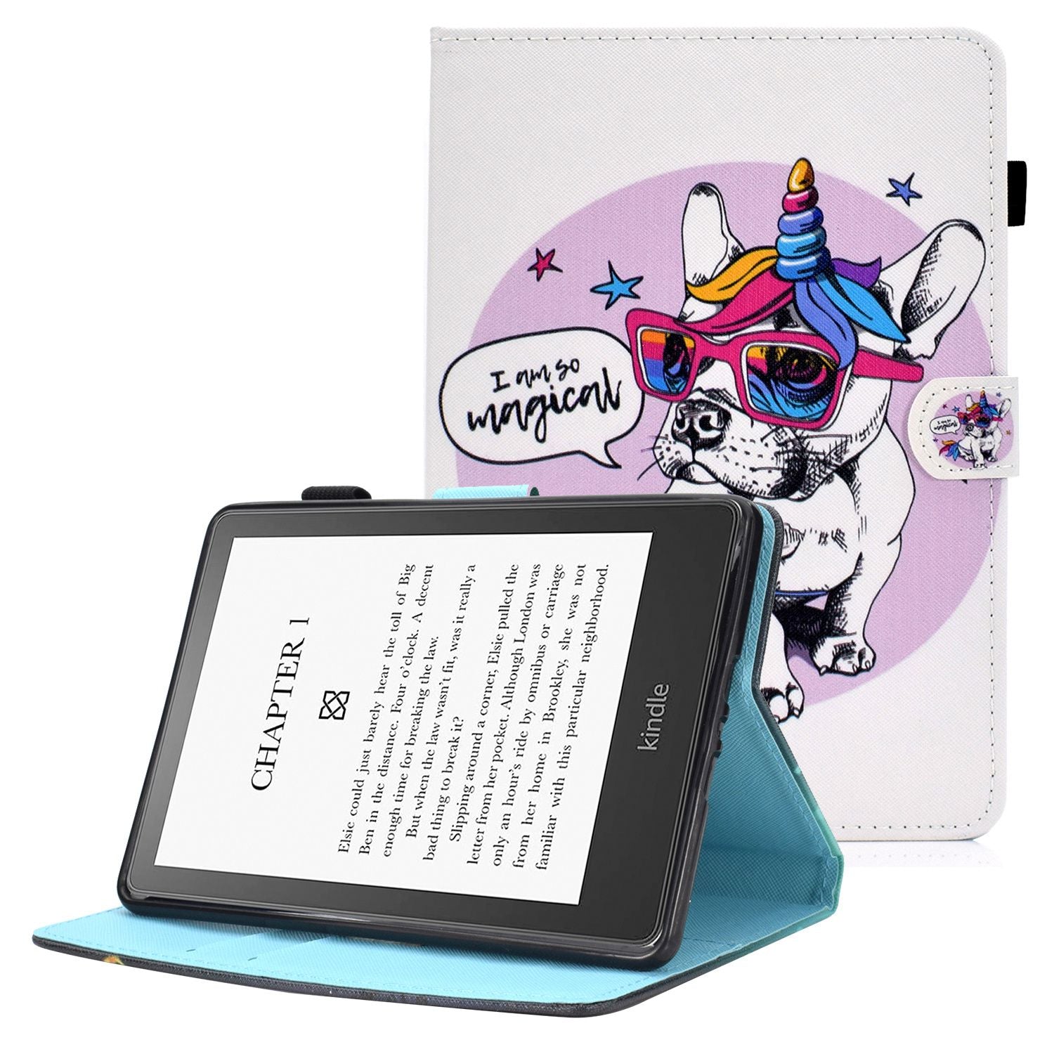 Anti-scratch Tablet Case for Amazon Kindle Paperwhite 5 (2021), Adjustable Stand Stitching Pattern Printing PU Leather Card Holder Protective Tablet Cover