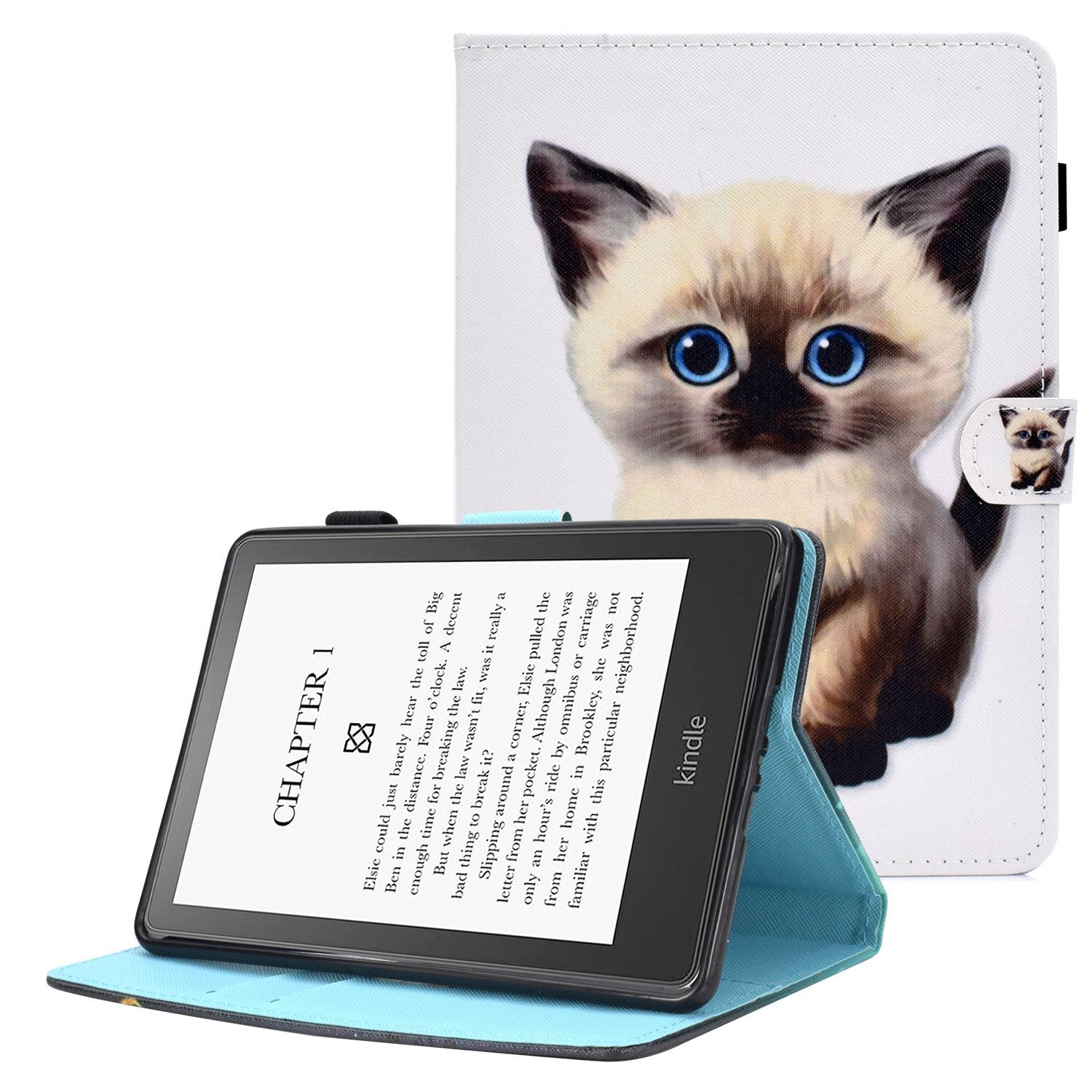 Anti-scratch Tablet Case for Amazon Kindle Paperwhite 5 (2021), Adjustable Stand Stitching Pattern Printing PU Leather Card Holder Protective Tablet Cover