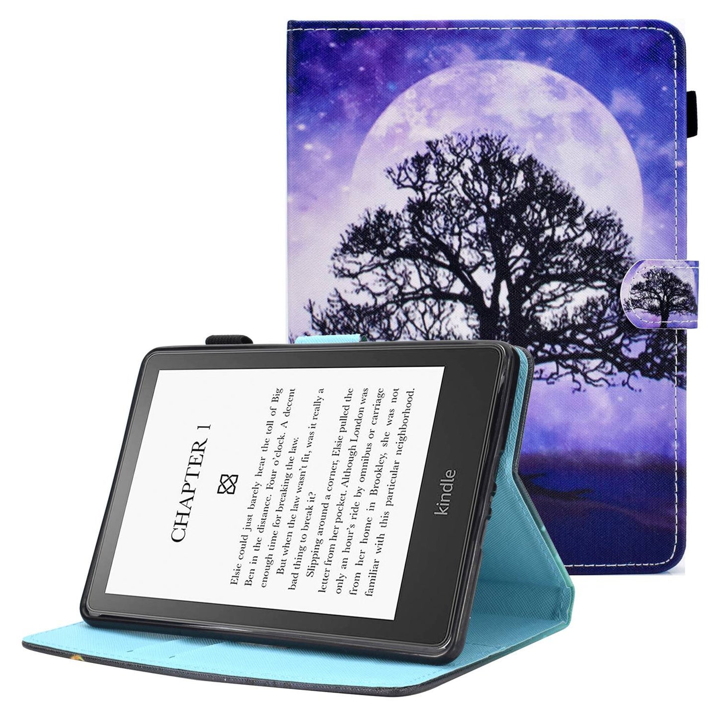 Anti-scratch Tablet Case for Amazon Kindle Paperwhite 5 (2021), Adjustable Stand Stitching Pattern Printing PU Leather Card Holder Protective Tablet Cover