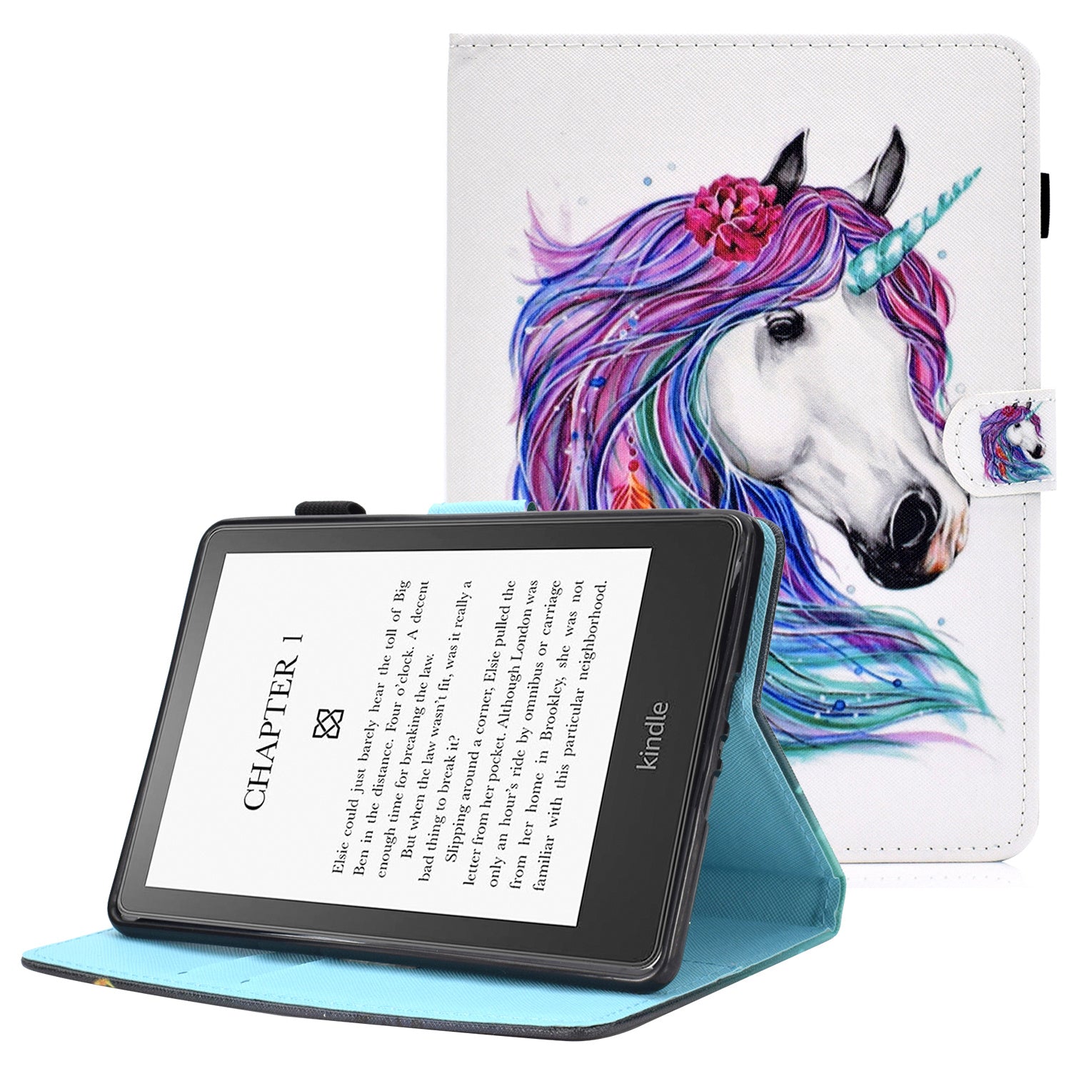Anti-scratch Tablet Case for Amazon Kindle Paperwhite 5 (2021), Adjustable Stand Stitching Pattern Printing PU Leather Card Holder Protective Tablet Cover
