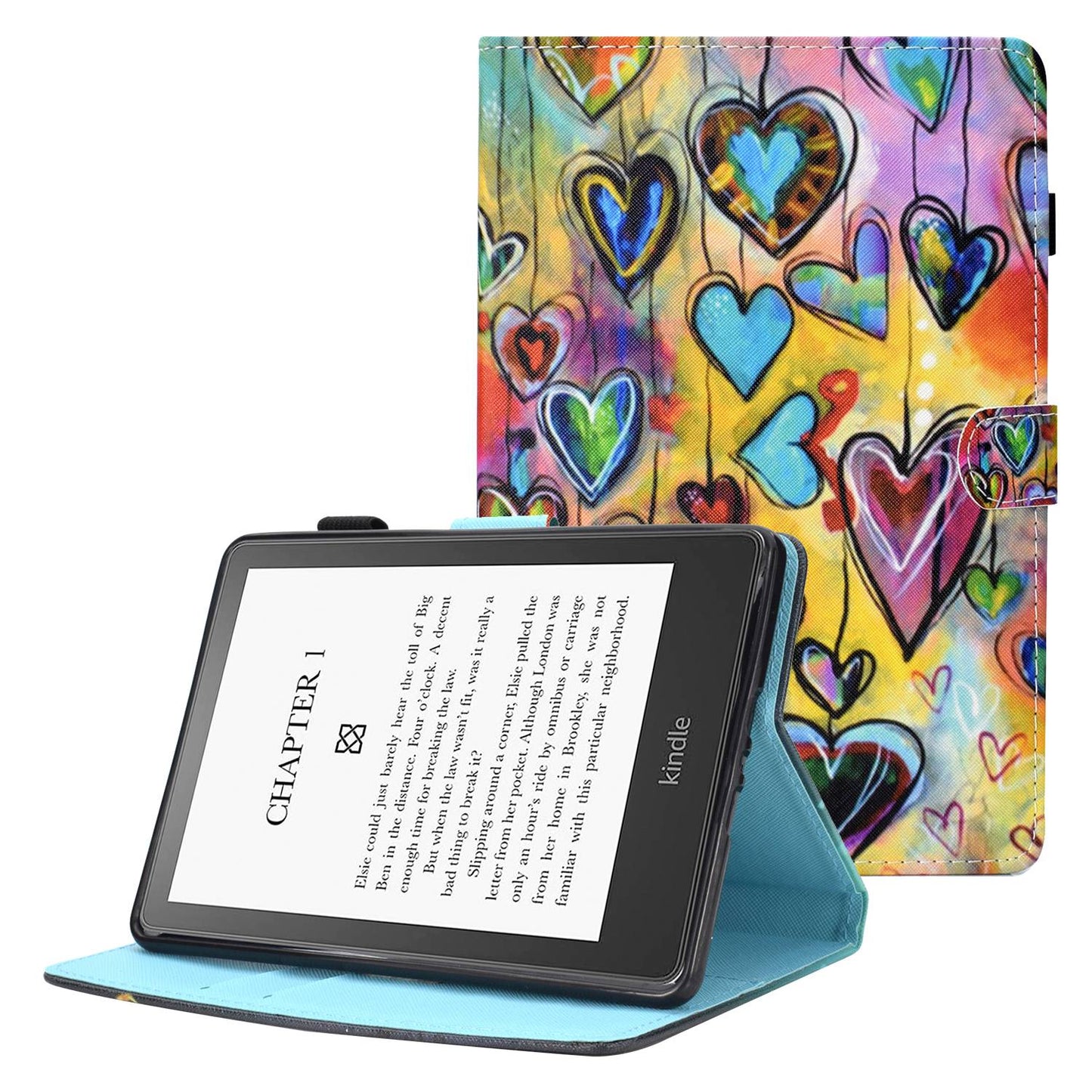 Anti-scratch Tablet Case for Amazon Kindle Paperwhite 5 (2021), Adjustable Stand Stitching Pattern Printing PU Leather Card Holder Protective Tablet Cover