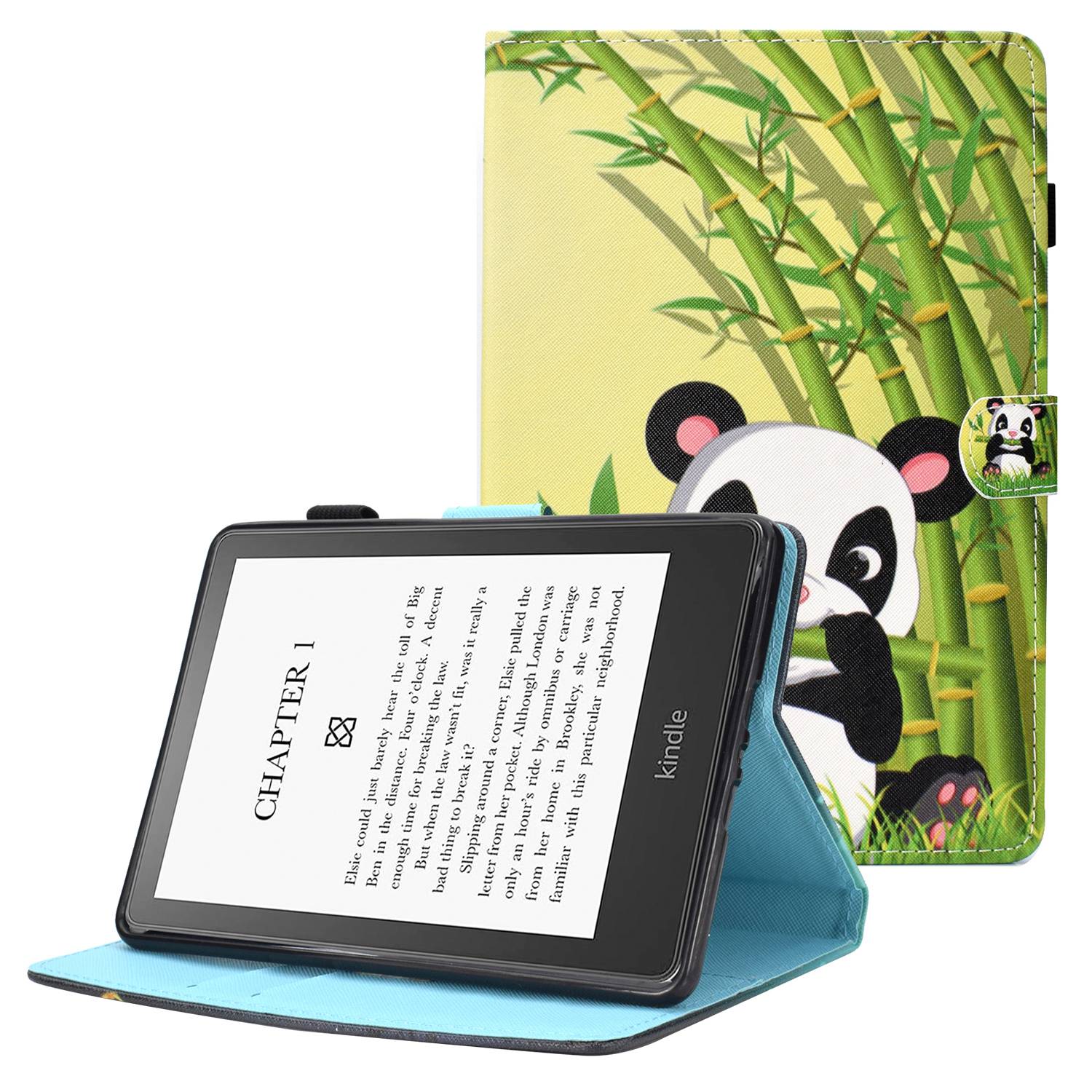 Anti-scratch Tablet Case for Amazon Kindle Paperwhite 5 (2021), Adjustable Stand Stitching Pattern Printing PU Leather Card Holder Protective Tablet Cover