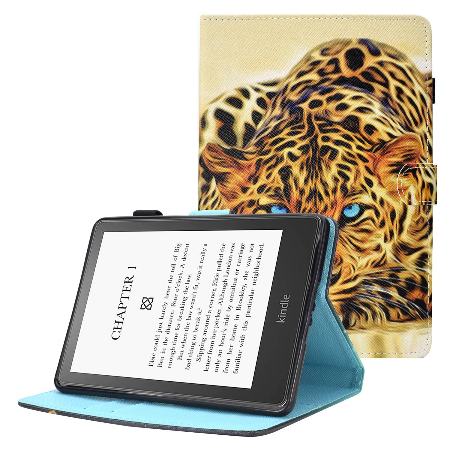 Anti-scratch Tablet Case for Amazon Kindle Paperwhite 5 (2021), Adjustable Stand Stitching Pattern Printing PU Leather Card Holder Protective Tablet Cover