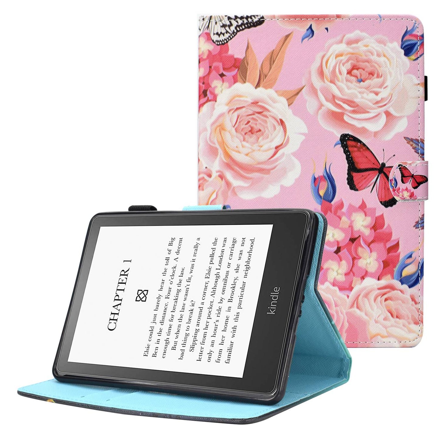 Anti-scratch Tablet Case for Amazon Kindle Paperwhite 5 (2021), Adjustable Stand Stitching Pattern Printing PU Leather Card Holder Protective Tablet Cover