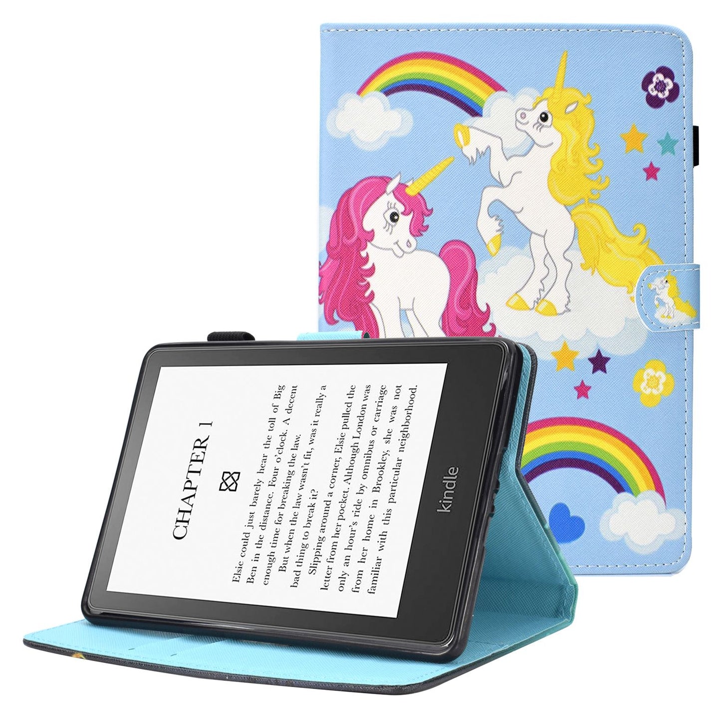 Anti-scratch Tablet Case for Amazon Kindle Paperwhite 5 (2021), Adjustable Stand Stitching Pattern Printing PU Leather Card Holder Protective Tablet Cover