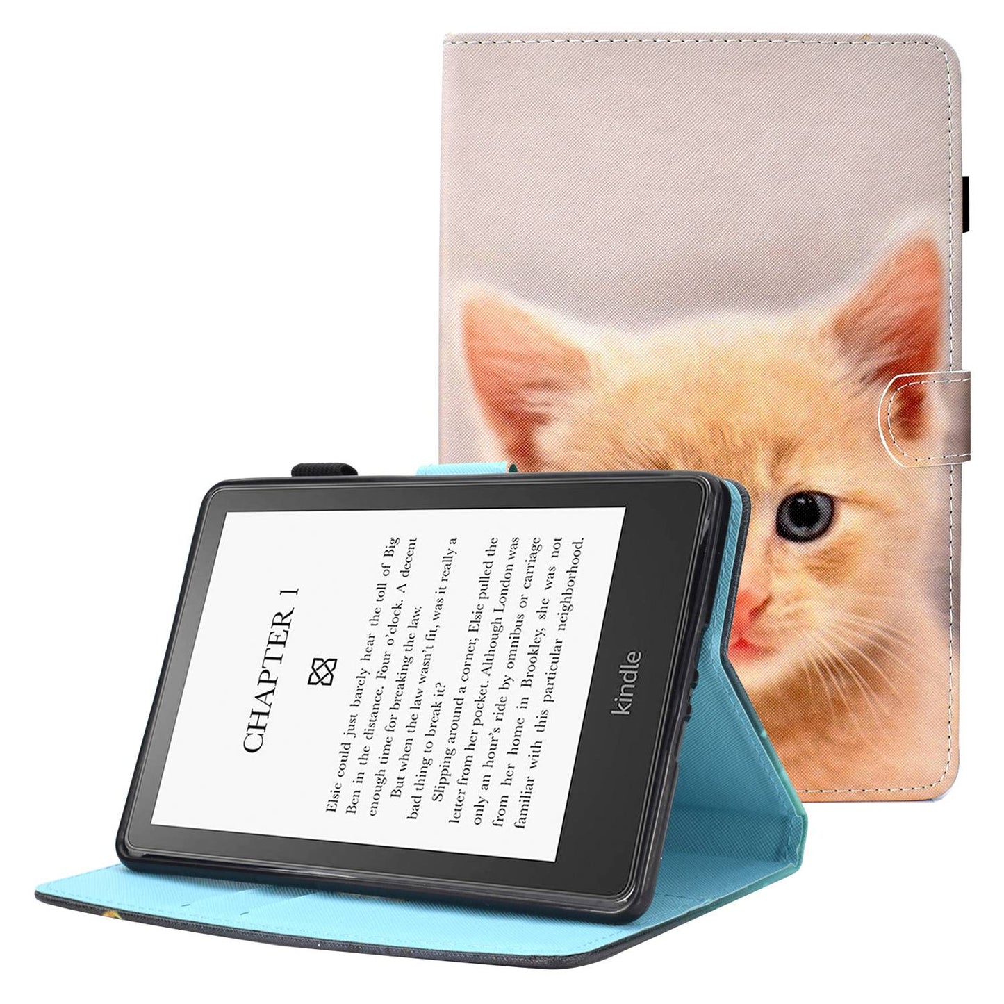 Anti-scratch Tablet Case for Amazon Kindle Paperwhite 5 (2021), Adjustable Stand Stitching Pattern Printing PU Leather Card Holder Protective Tablet Cover