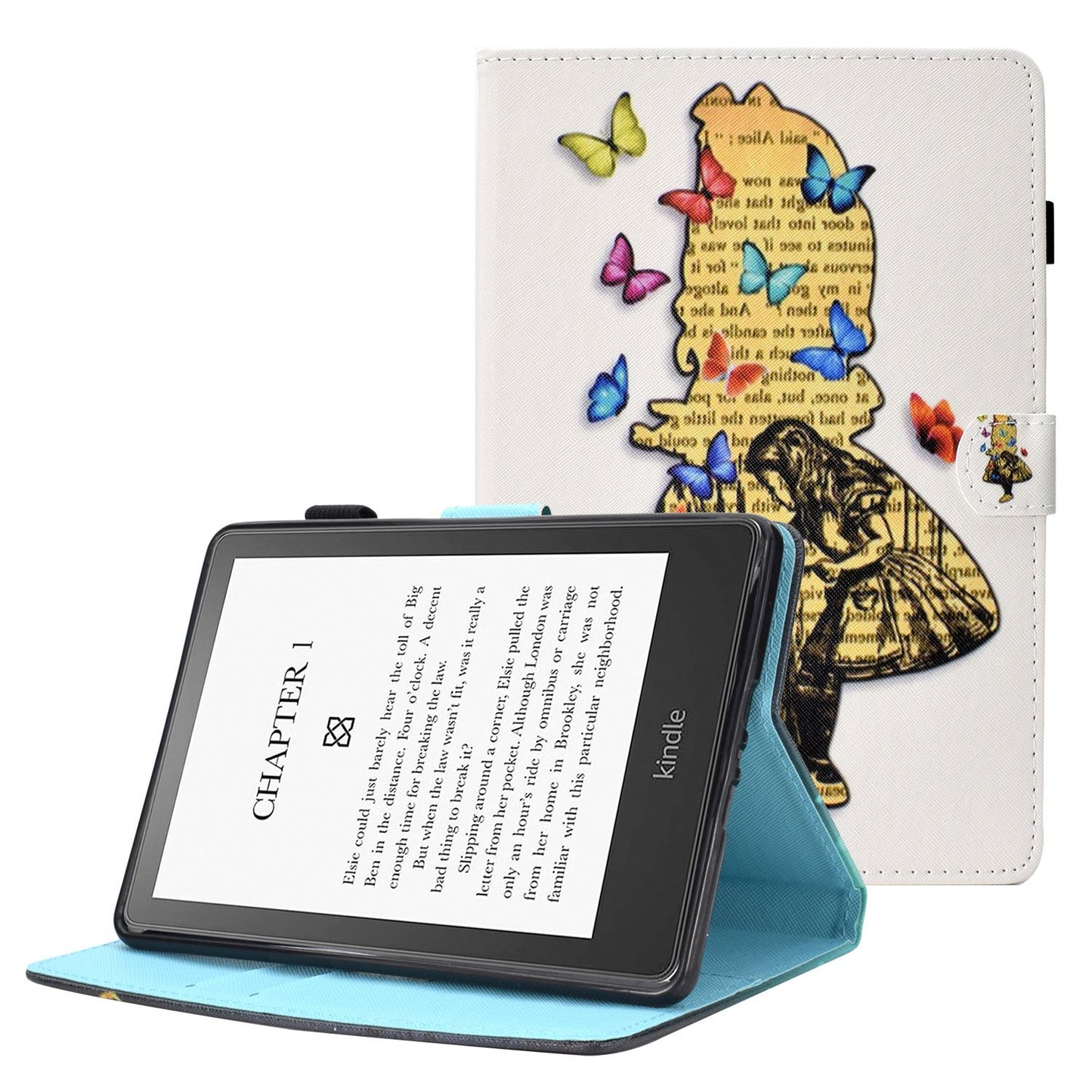 Anti-scratch Tablet Case for Amazon Kindle Paperwhite 5 (2021), Adjustable Stand Stitching Pattern Printing PU Leather Card Holder Protective Tablet Cover