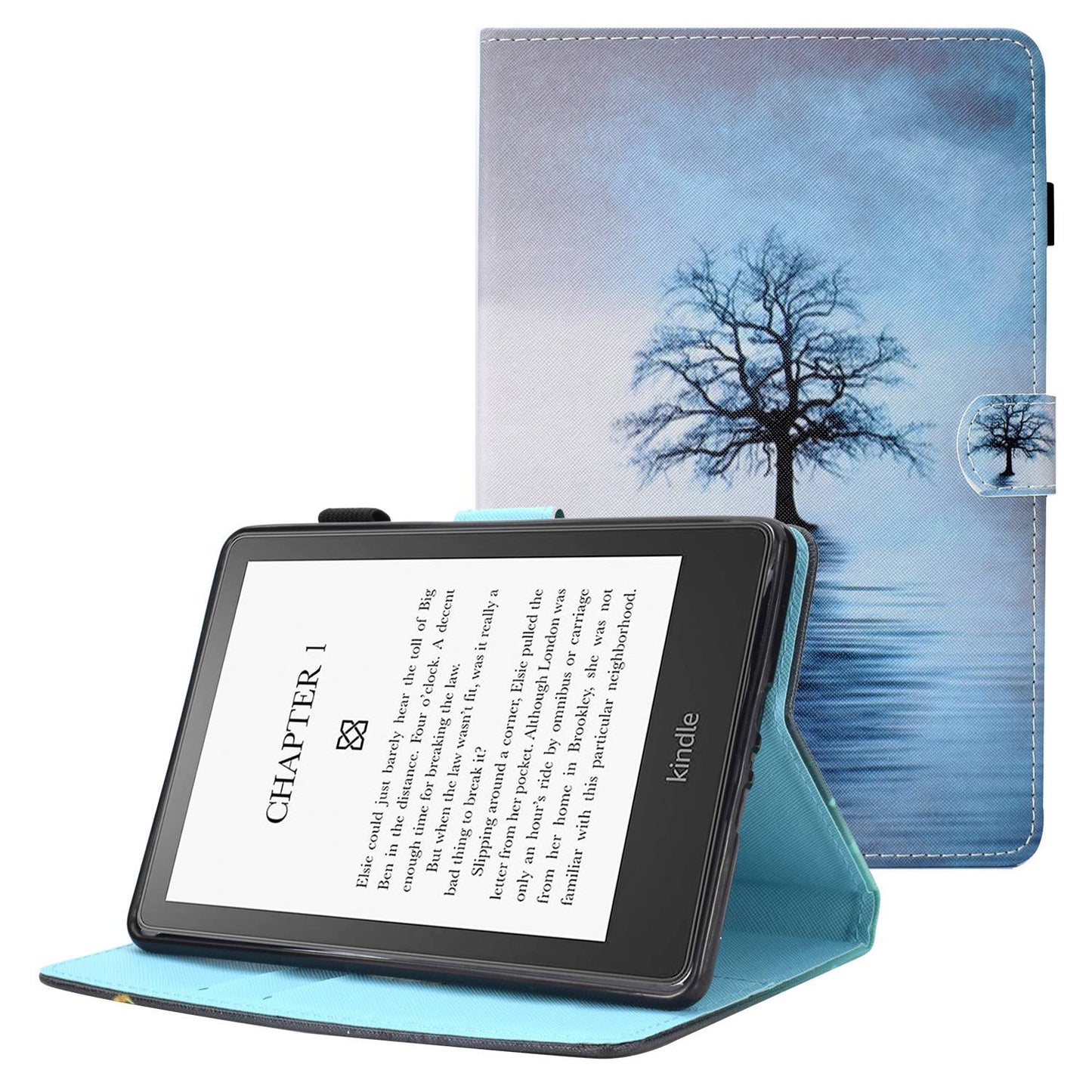 Anti-scratch Tablet Case for Amazon Kindle Paperwhite 5 (2021), Adjustable Stand Stitching Pattern Printing PU Leather Card Holder Protective Tablet Cover