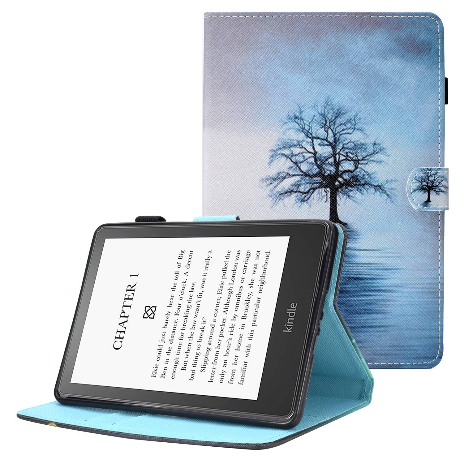 Anti-scratch Tablet Case for Amazon Kindle Paperwhite 5 (2021), Adjustable Stand Stitching Pattern Printing PU Leather Card Holder Protective Tablet Cover