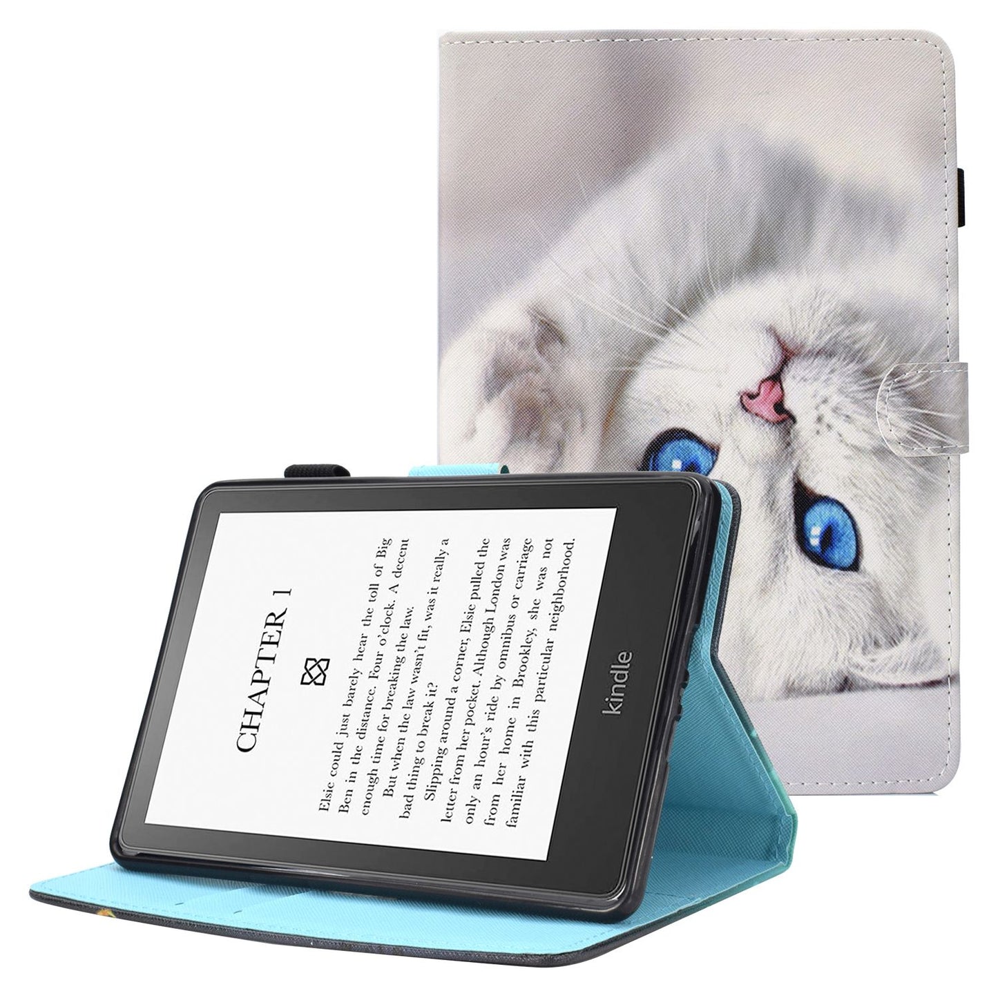 Anti-scratch Tablet Case for Amazon Kindle Paperwhite 5 (2021), Adjustable Stand Stitching Pattern Printing PU Leather Card Holder Protective Tablet Cover