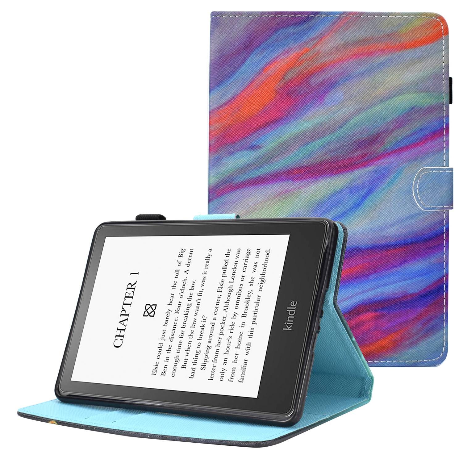 Anti-scratch Tablet Case for Amazon Kindle Paperwhite 5 (2021), Adjustable Stand Stitching Pattern Printing PU Leather Card Holder Protective Tablet Cover