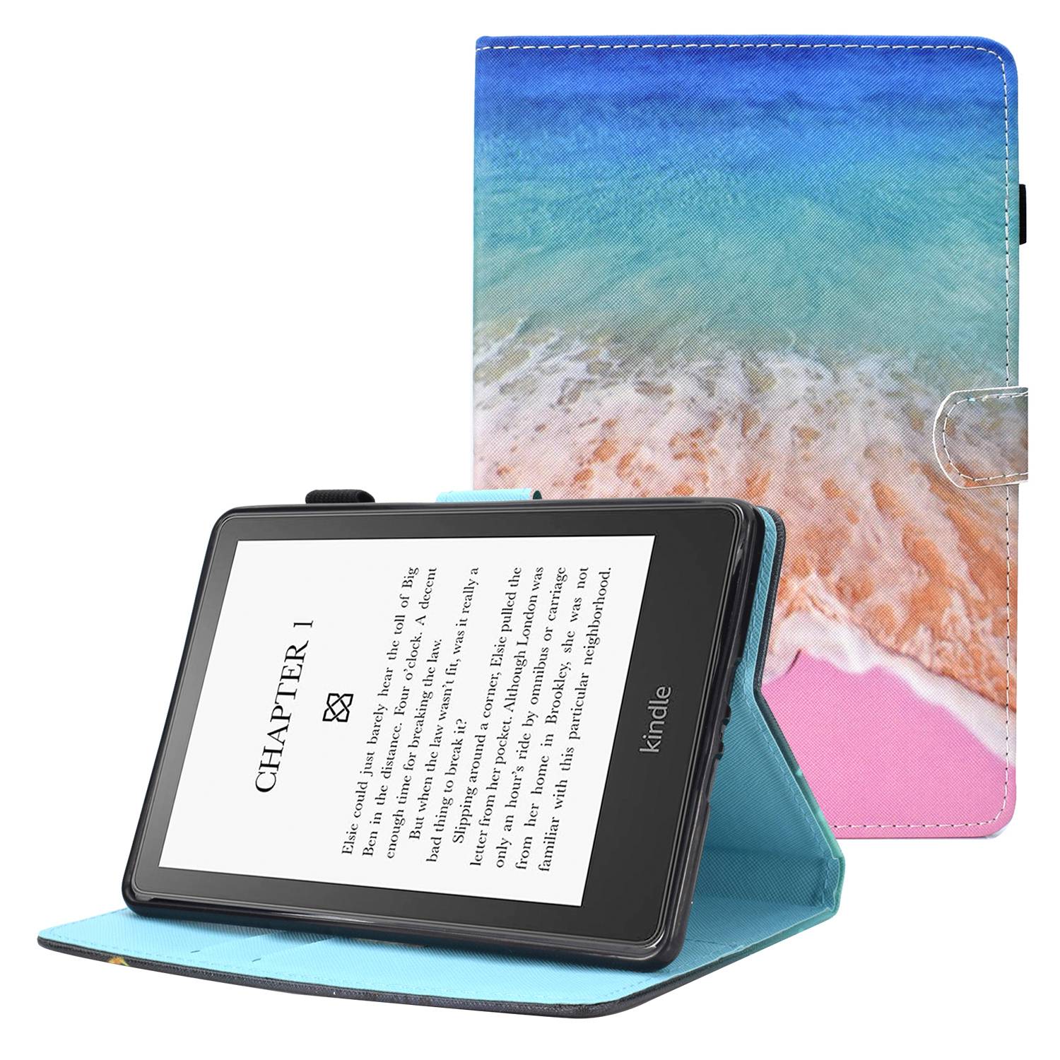 Anti-scratch Tablet Case for Amazon Kindle Paperwhite 5 (2021), Adjustable Stand Stitching Pattern Printing PU Leather Card Holder Protective Tablet Cover
